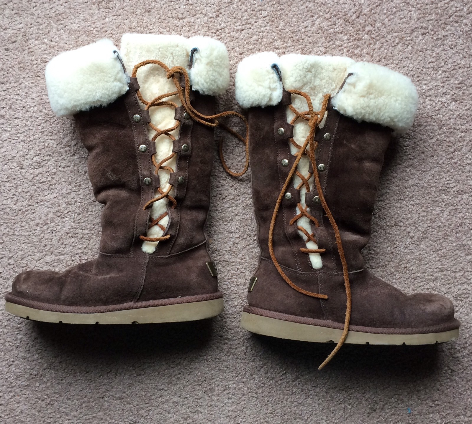 UGG Australia 5163 Upside Camel Shearling Lined Lace Up Women Winter Boots US 5