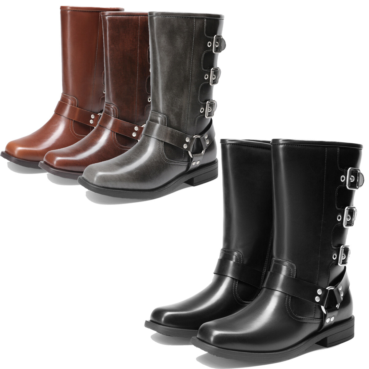 US Kids Girls Boots Knee High Motorcycle Booties Square Toe Riding Biker Boots