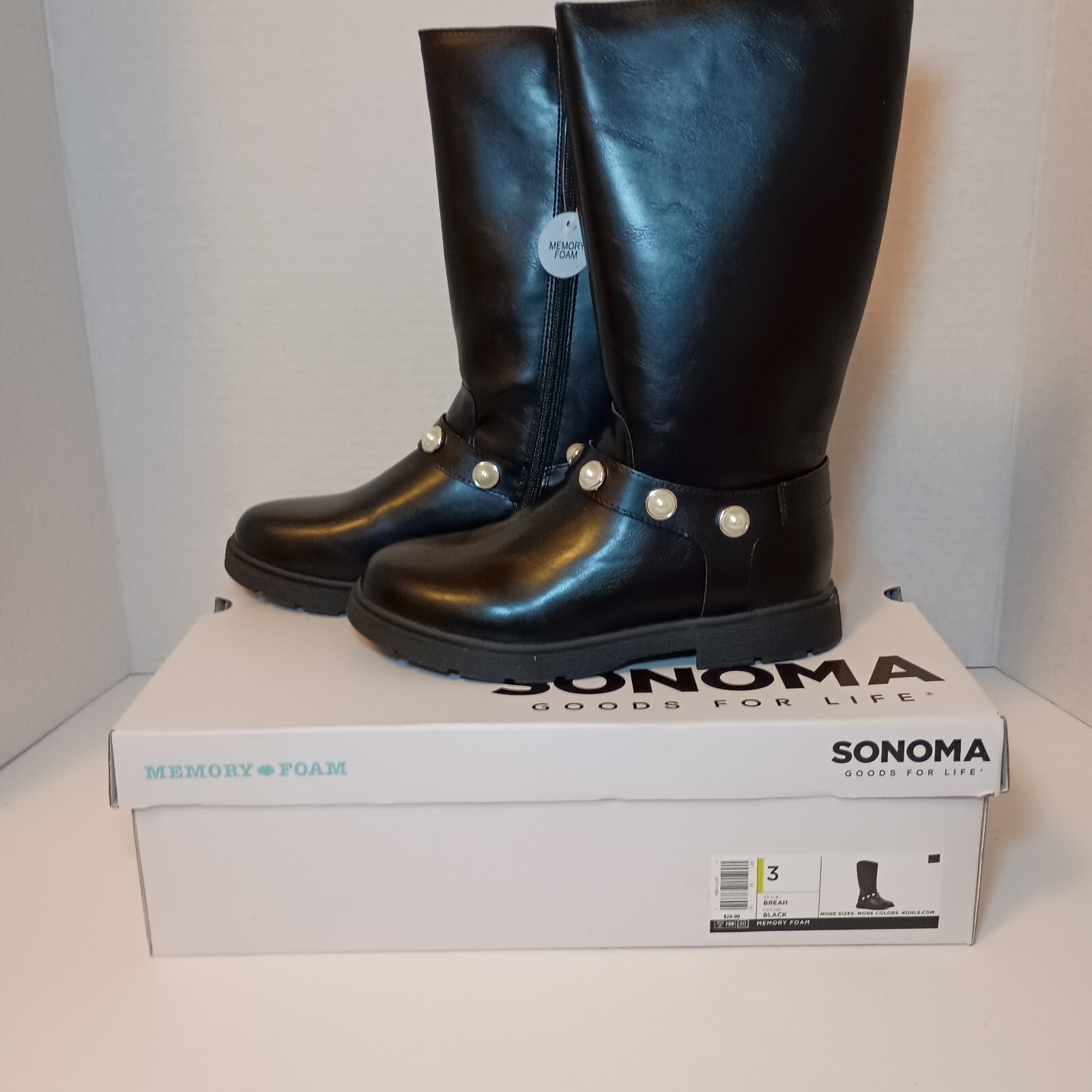 Sonoma Goods For Life® Breah Black Girls Boots Size 3 Memory Foam – Brand NEW!