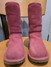 UGG Lil Sunshine II Back Zipper Pink Suede Girls Kids Boots Size 3 Plush Lining