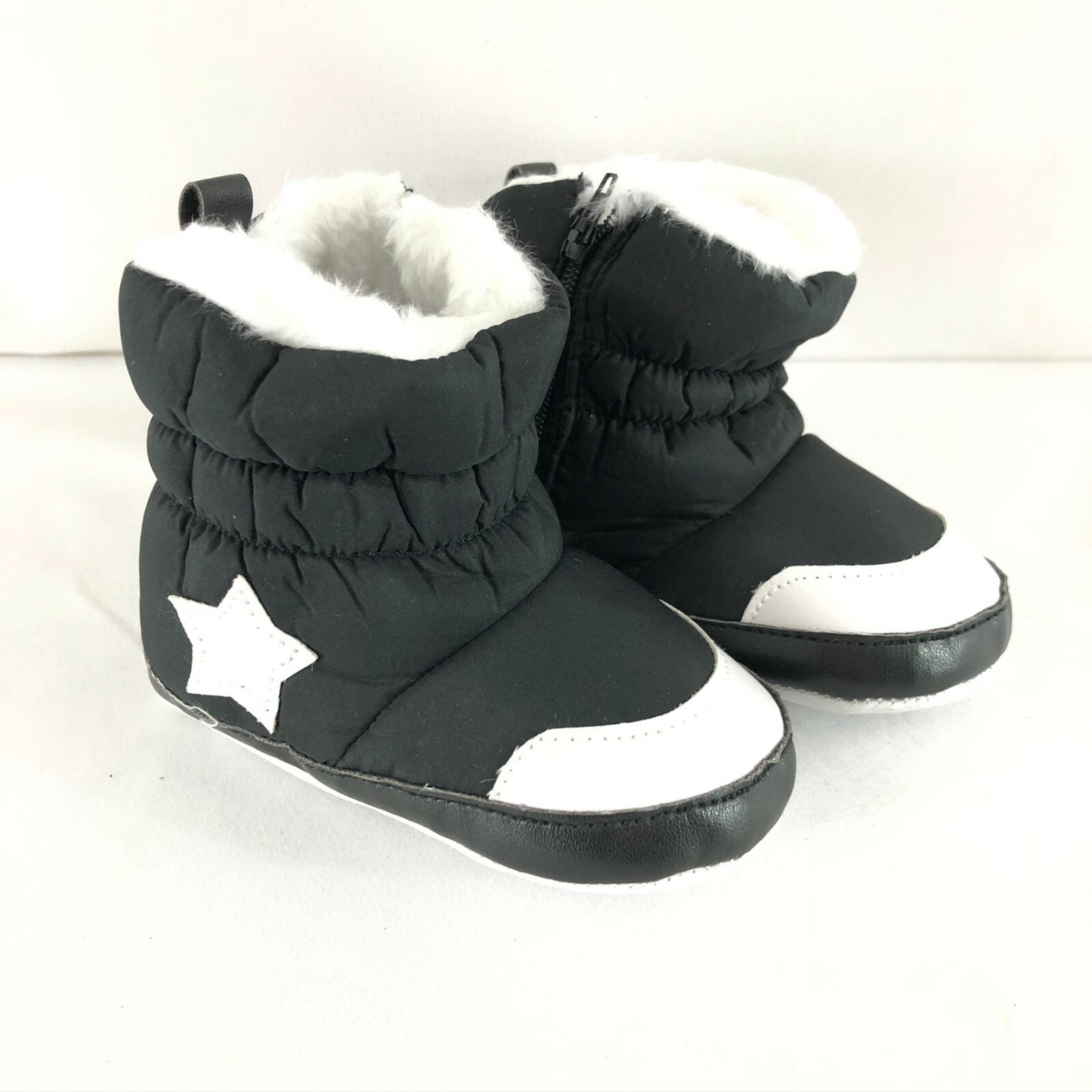 Toddler Boys Girls Winter Boots Faux Fur Lined Soft Sole Quilted Black Size 5