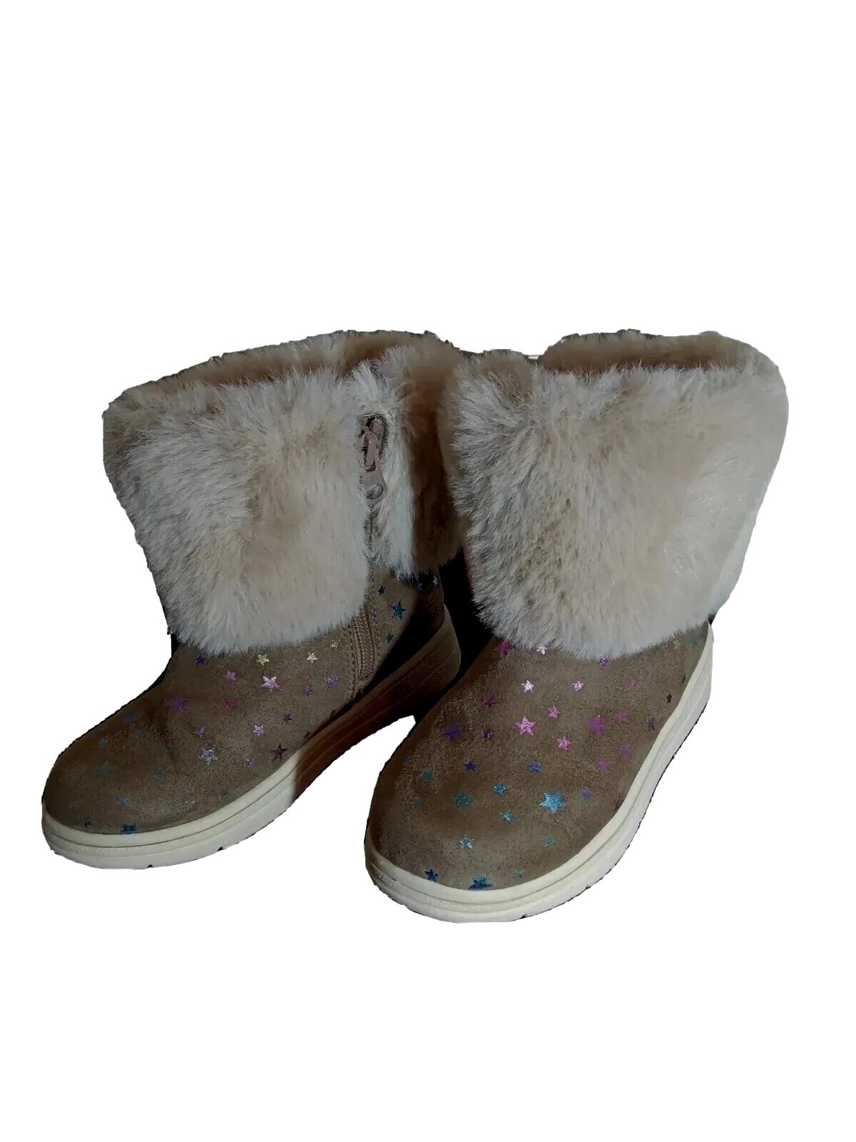 Cat & Jack Size 11 Girls Winter Boots STARS Faux Fur (ages 6-8)