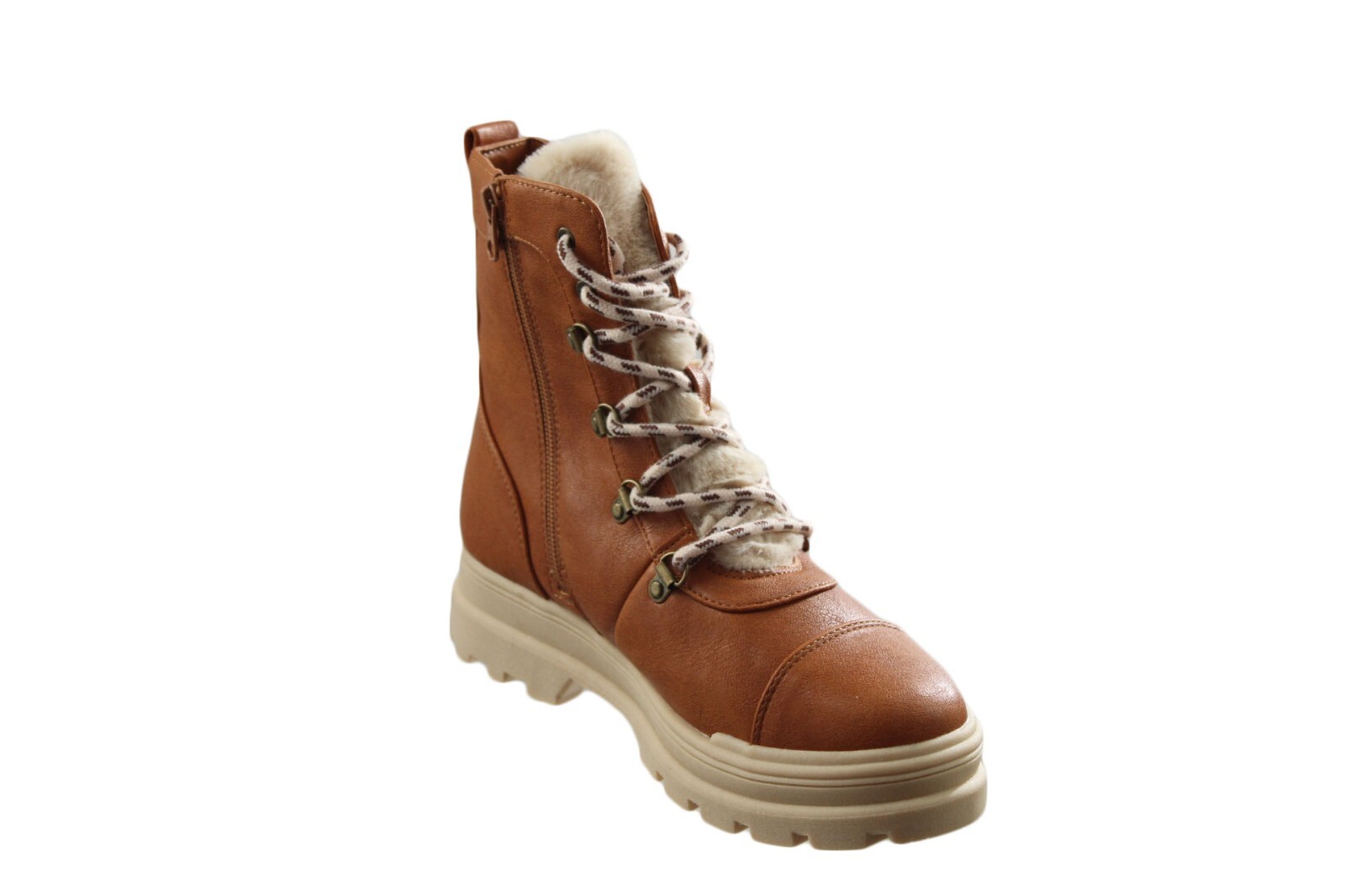 Big Girls Boots  Willa Zipper Lace-Up Combat Shearling Style Boots Sz 5 Cognac