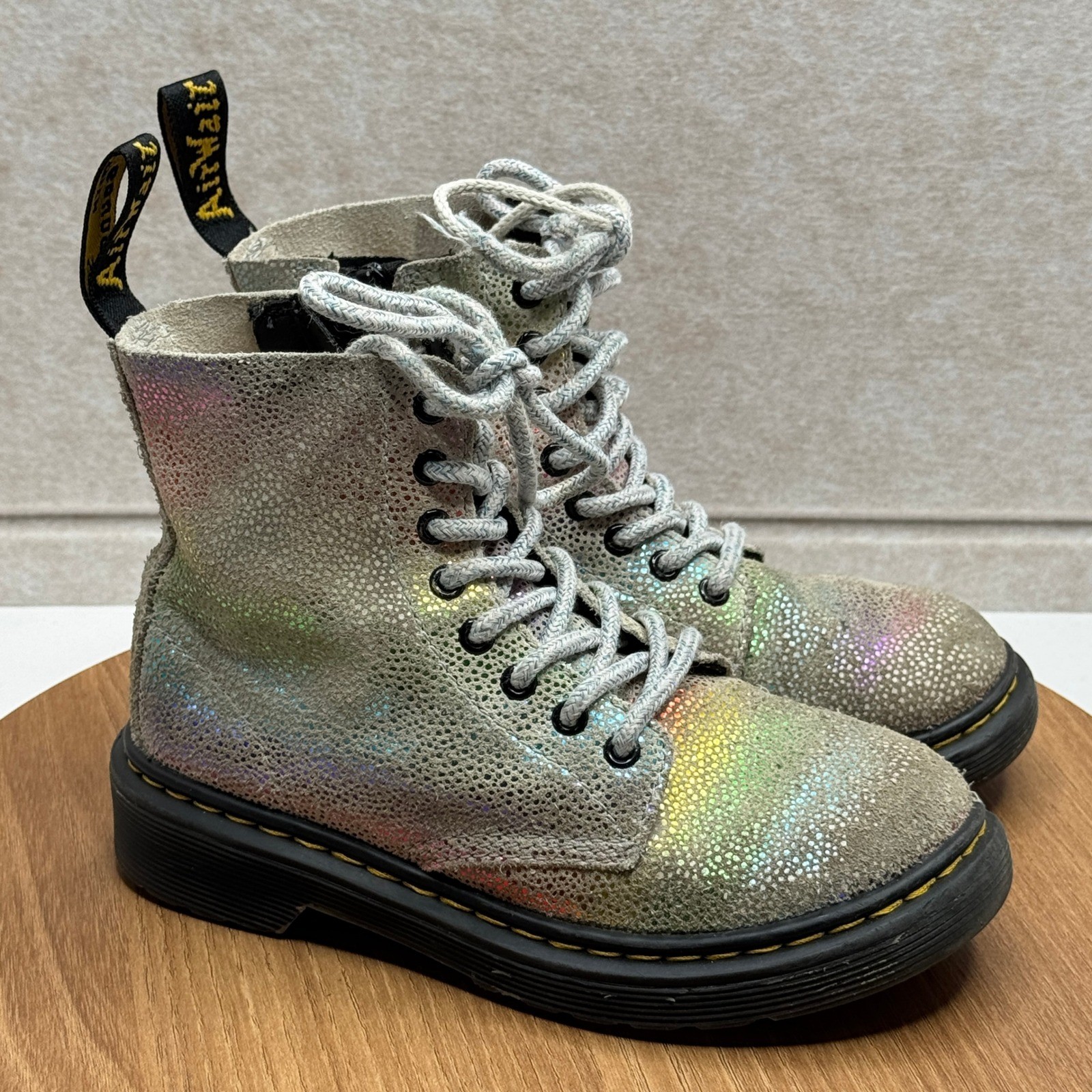 Dr. Martens 1460 Pascal J Rainbow Glitter Suede Combat Ankle Boots Girls Size 12