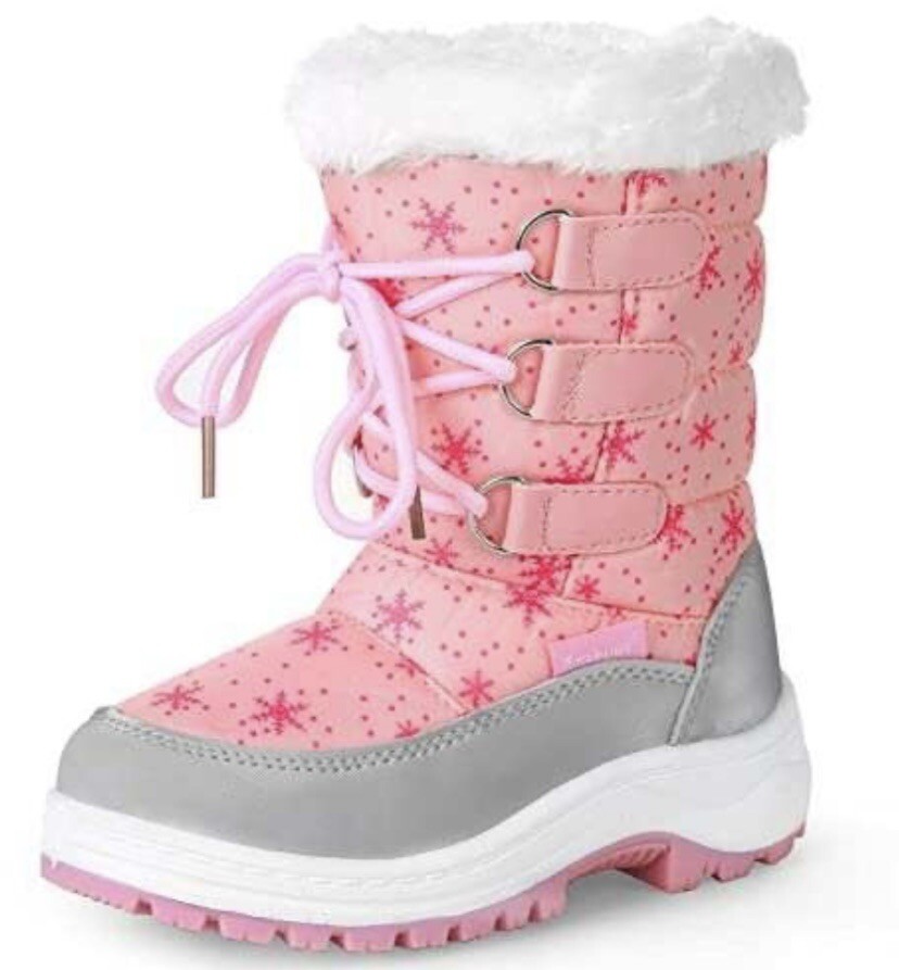 New AKA Apakowa Girls Winter Boots w The Fur Sz 24/8 Pink Snowflakes Toddler Kid