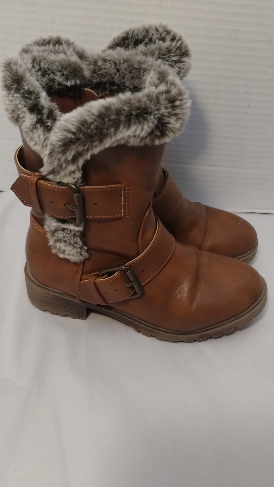 Girl’s Madden Girl Brown Faux Fur Buckle Boots, Size 13