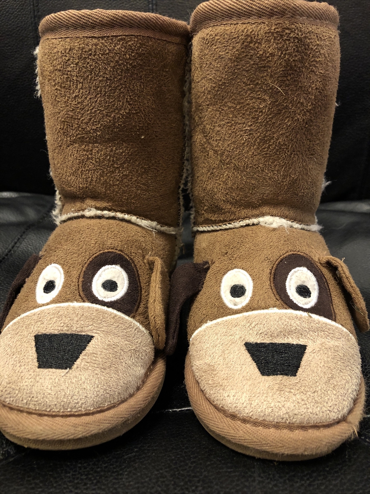 Toddler Size 11 Girls’ Winter Boots Brown Puppy Dog Applique Faux Suede Faux Fur