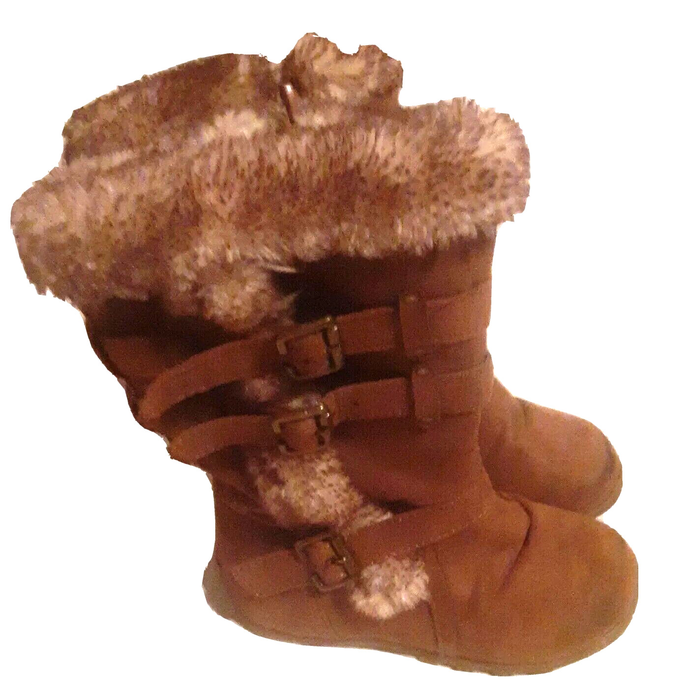Hot Cakes Haley Girls Boots Size 10M Broen Faux Suede & Fur Zip Up