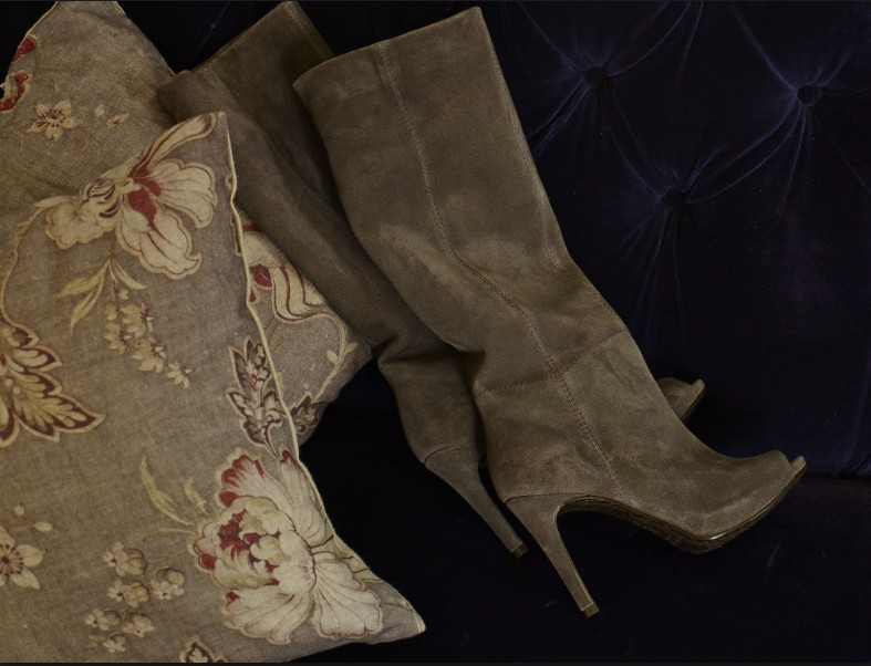 37.5 US 7.5 ❤️ Pedro Garcia Peep-Toe GRAY REAL SUEDE LEATHER KNEE HIGH BOOTS