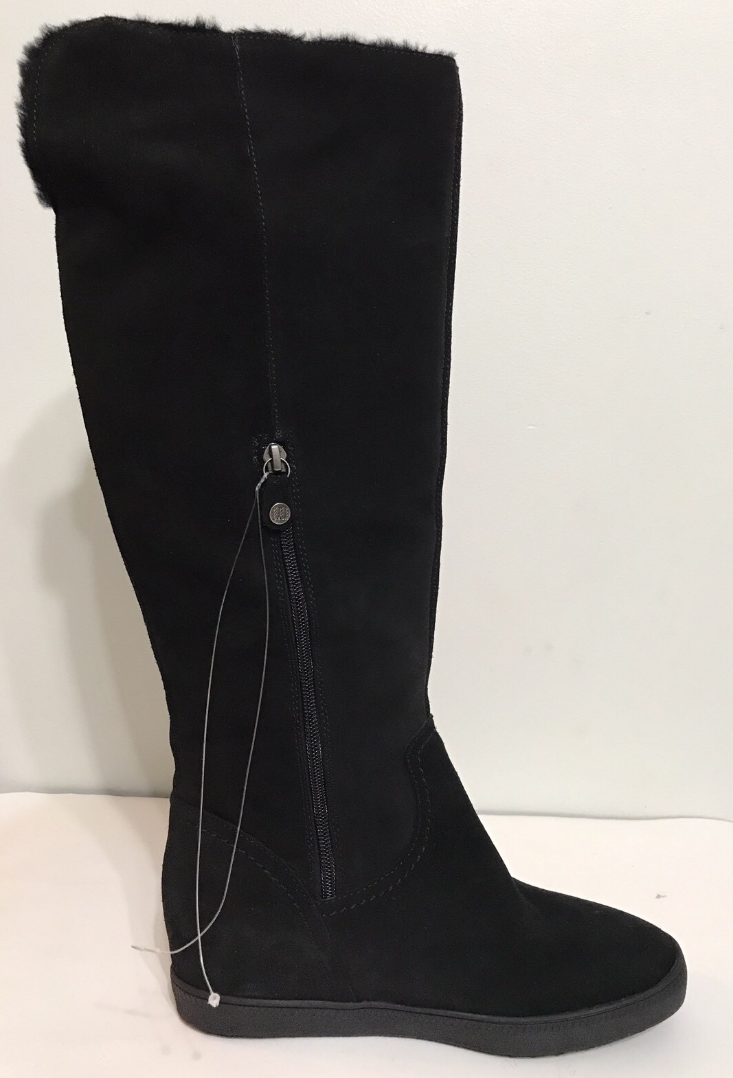 Nwb Geox Mendi Smooth Black Leather/Suede/Fur Zip Up Women Knee High Boots Sz 40