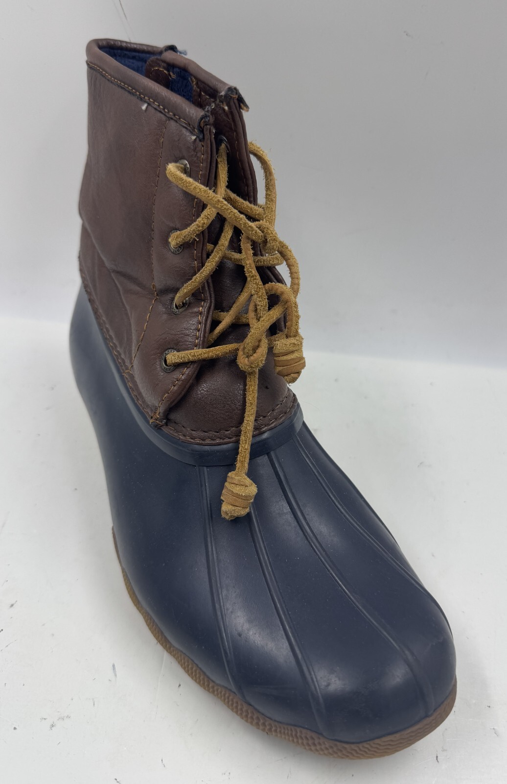 Sperry SP-Saltwater Girls Boots Sz 6 Navy Brown Waterproof Duck Boots YG55203