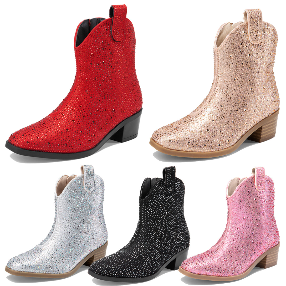 Toddler Girls Boots Cowgirl Cowboy Rhinestone Boots Ankle Low Heel Dress Booties