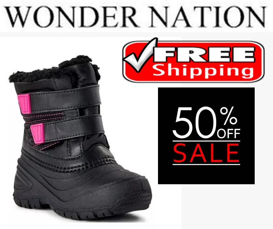 Wonder Nation Toddler Girls size 9 Winter Boots Black/Pin New