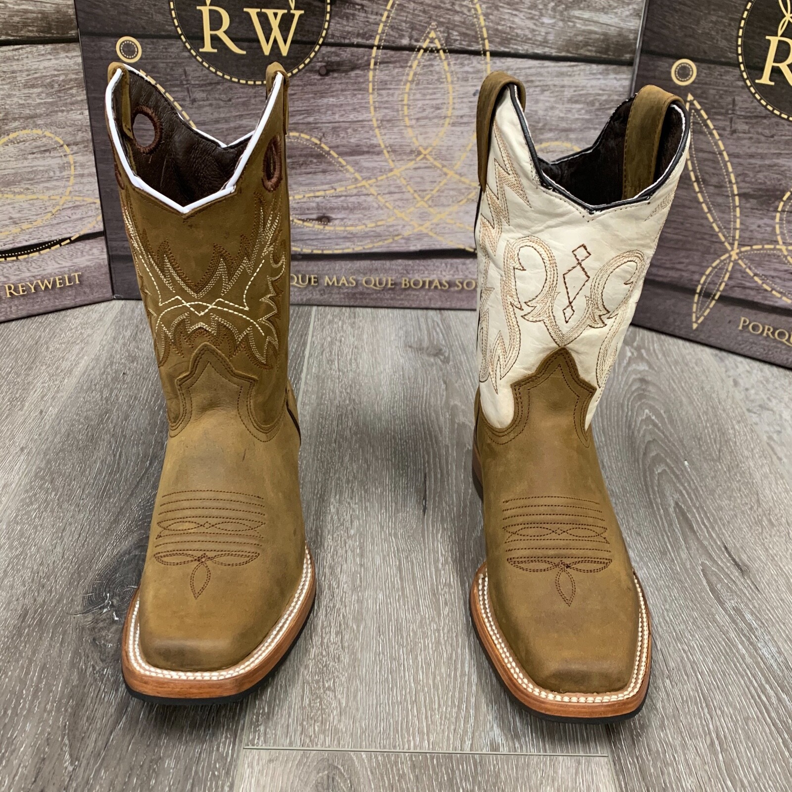 WOMEN’S WESTERN SQUARE COWGIRL BOOTS LEATHER BROWN HALF RUBBER SOLES EASY PULL