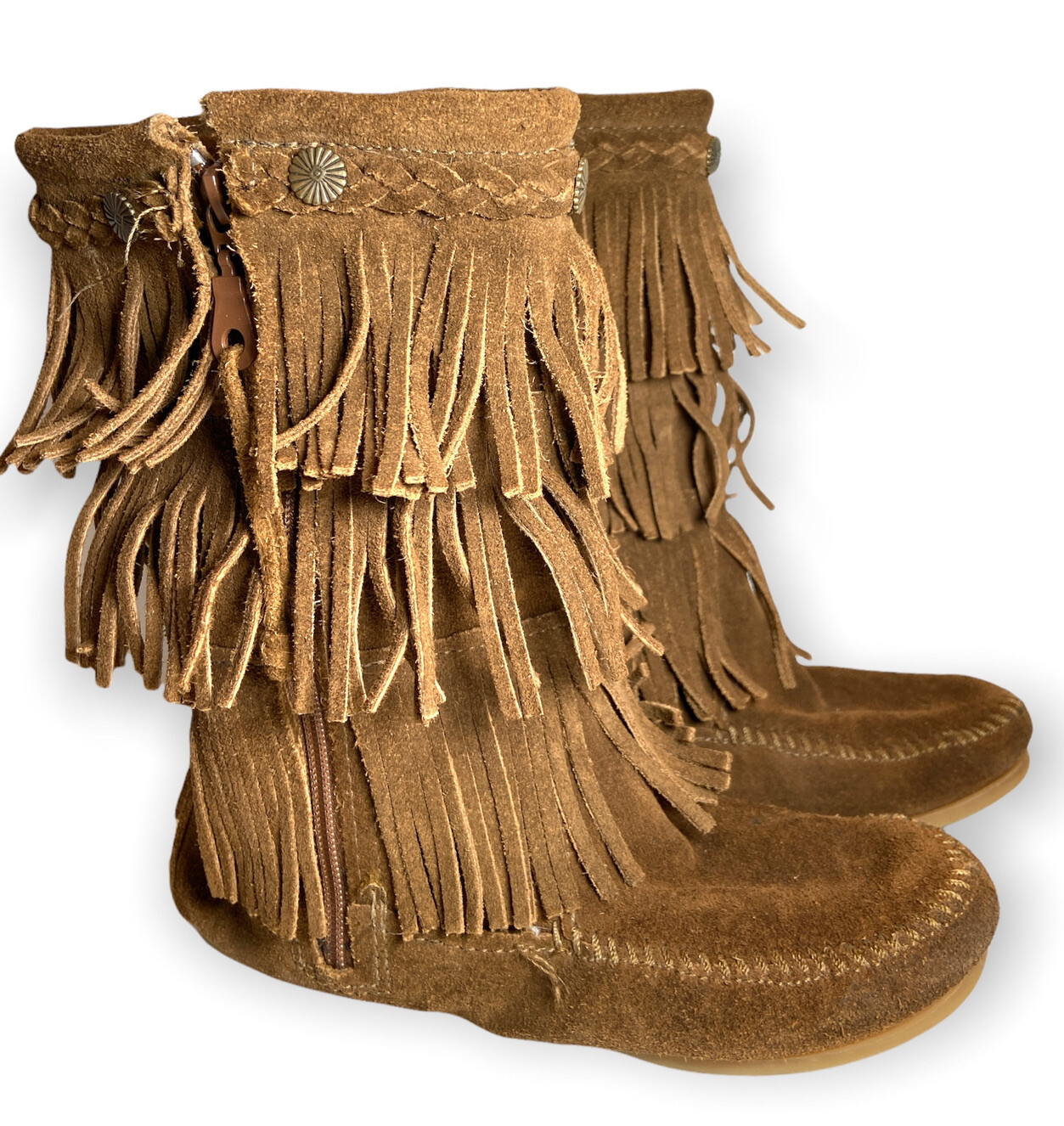 Minnetonka Fringed Leather Boho Girls Boots Brown 3