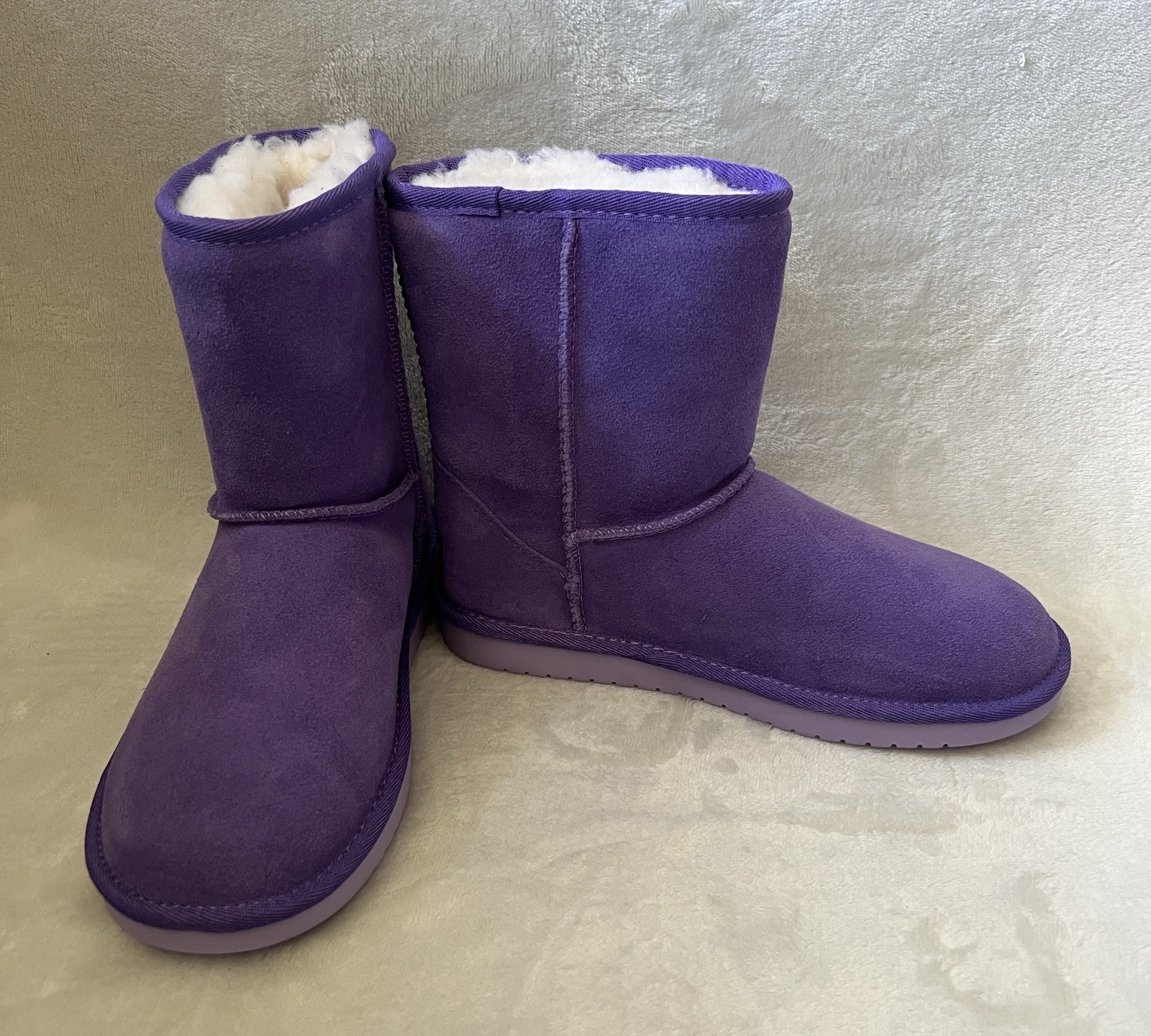 Ugg Koolaburra Boots K Koola Short Girls Sz 2 Suede Fur Lined Purple
