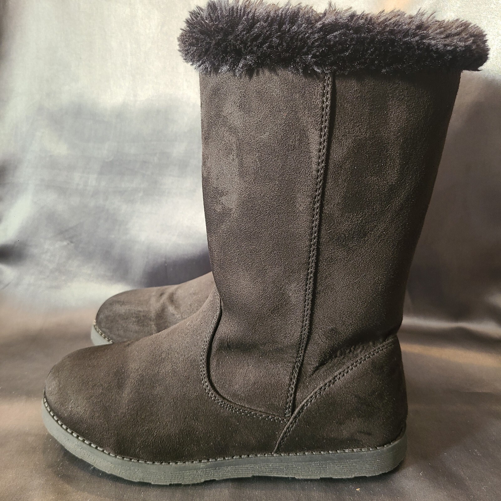 Cat And Jack Girls Boots Size 4 Black Zip Up Faux Fur Textile 17730 Youth Winter