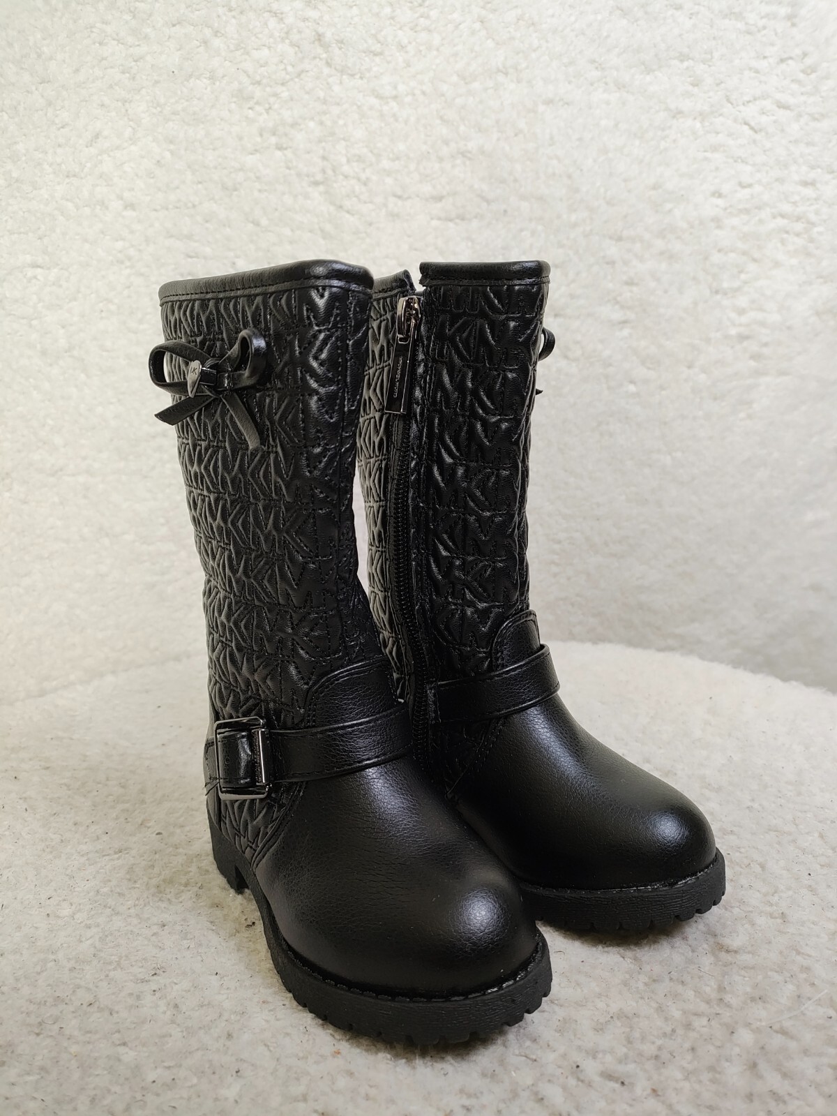 Michael Kors Dhalia Baby Girls Boots 5 Black PU Leather Zip Up Mid Calf Shoes
