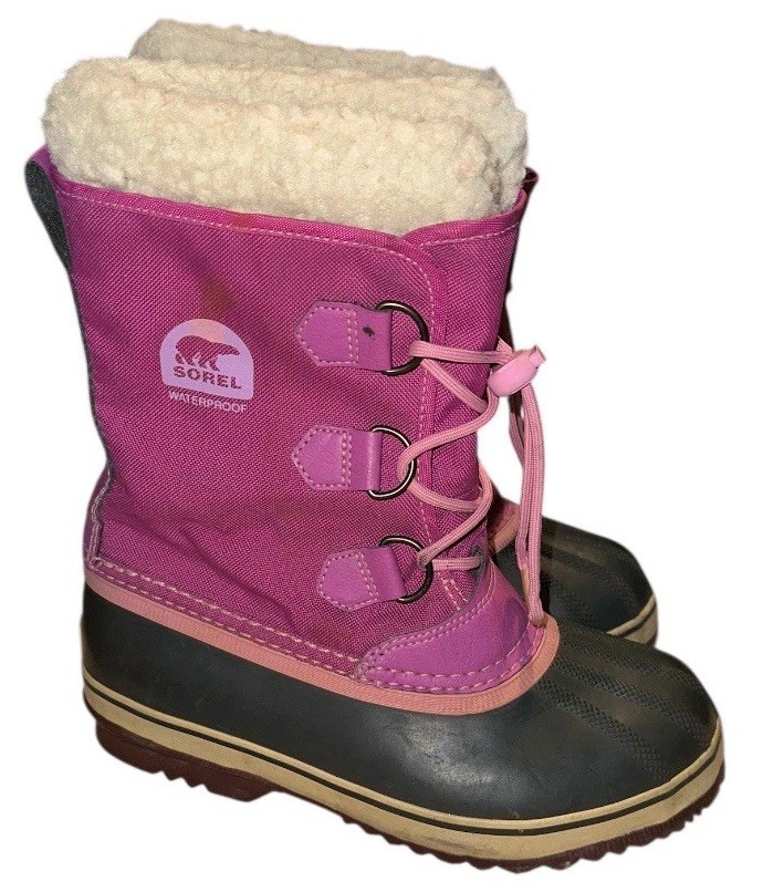 Sorel Youth Yoot Pac Nylon Snow Boots Pink Waterproof Faux Fur Kids Size 4