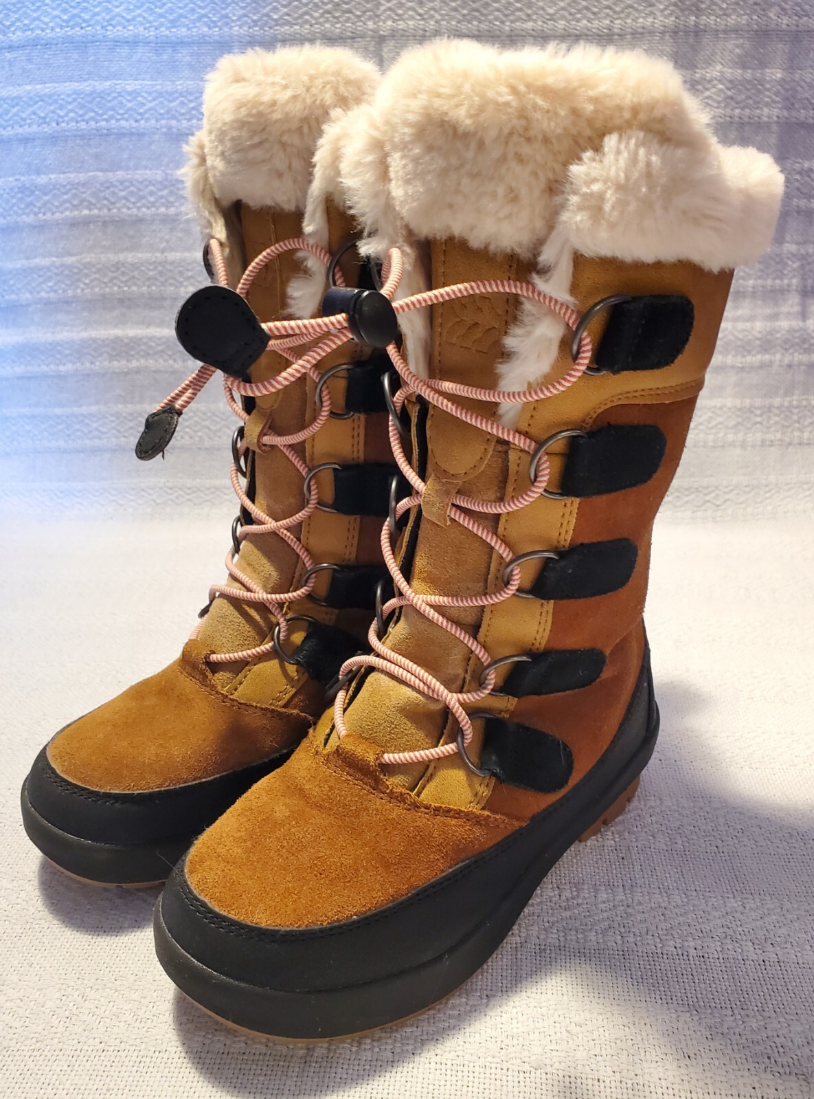Girls Winter Boots Sz 13 All in Motion Alberta Thermolite Faux Fur Cognac Brown