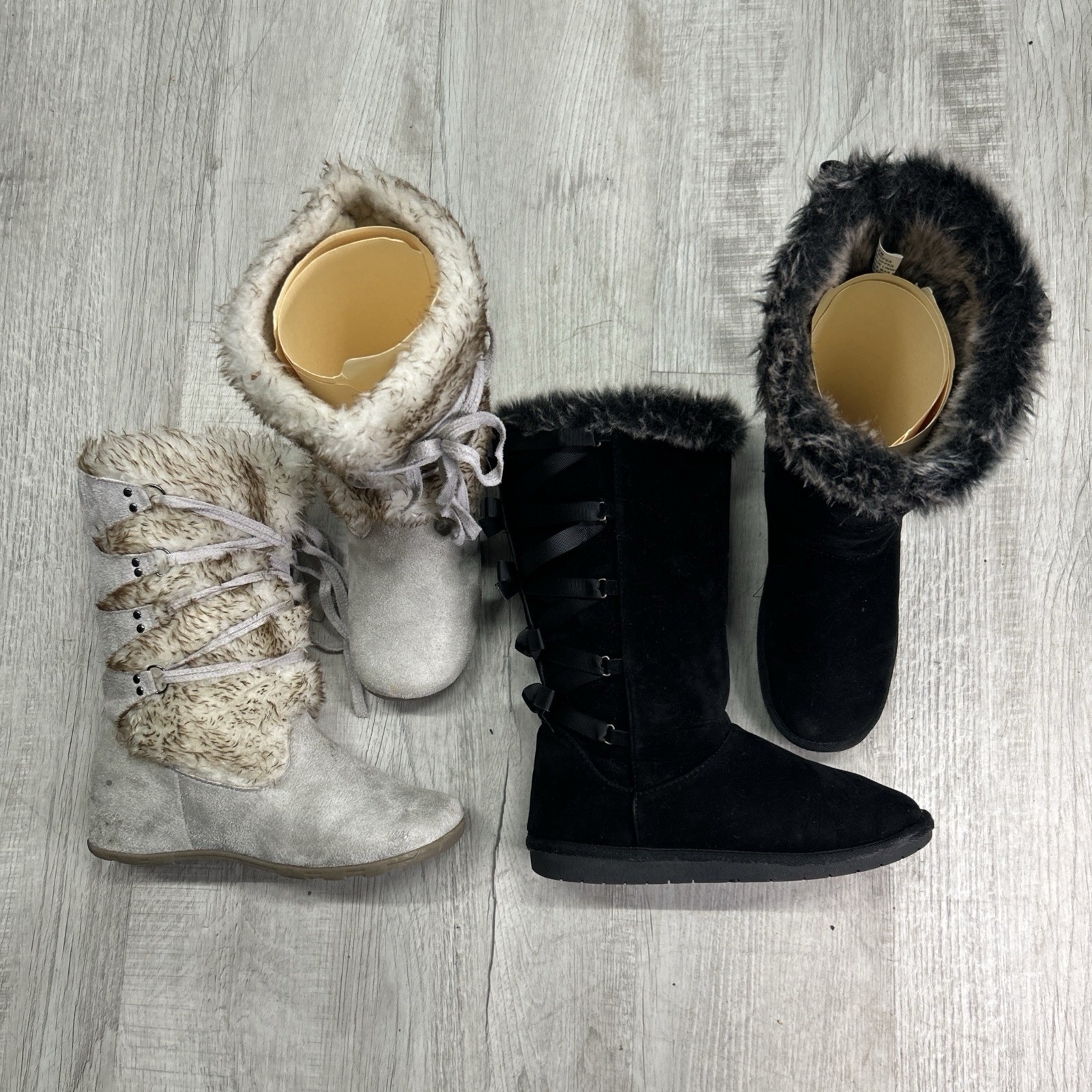 Set Of Two (2) Women Boots – Gray (WANTED) – Size 8  –  Black (SUGAR) – Size 8M