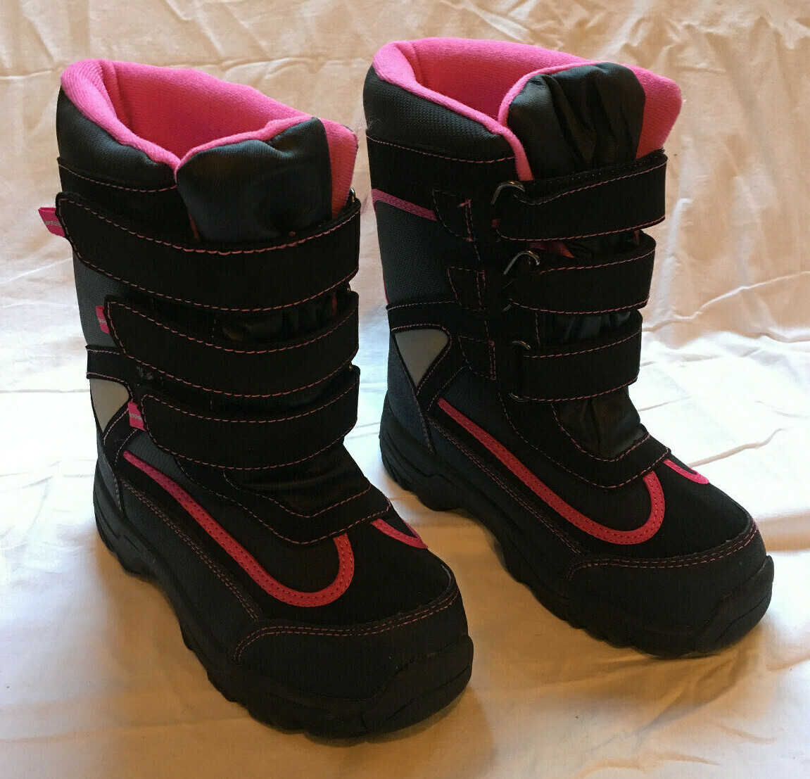 Athletech Girls Winter Boots Size 1M Black Warm Insulated 12294