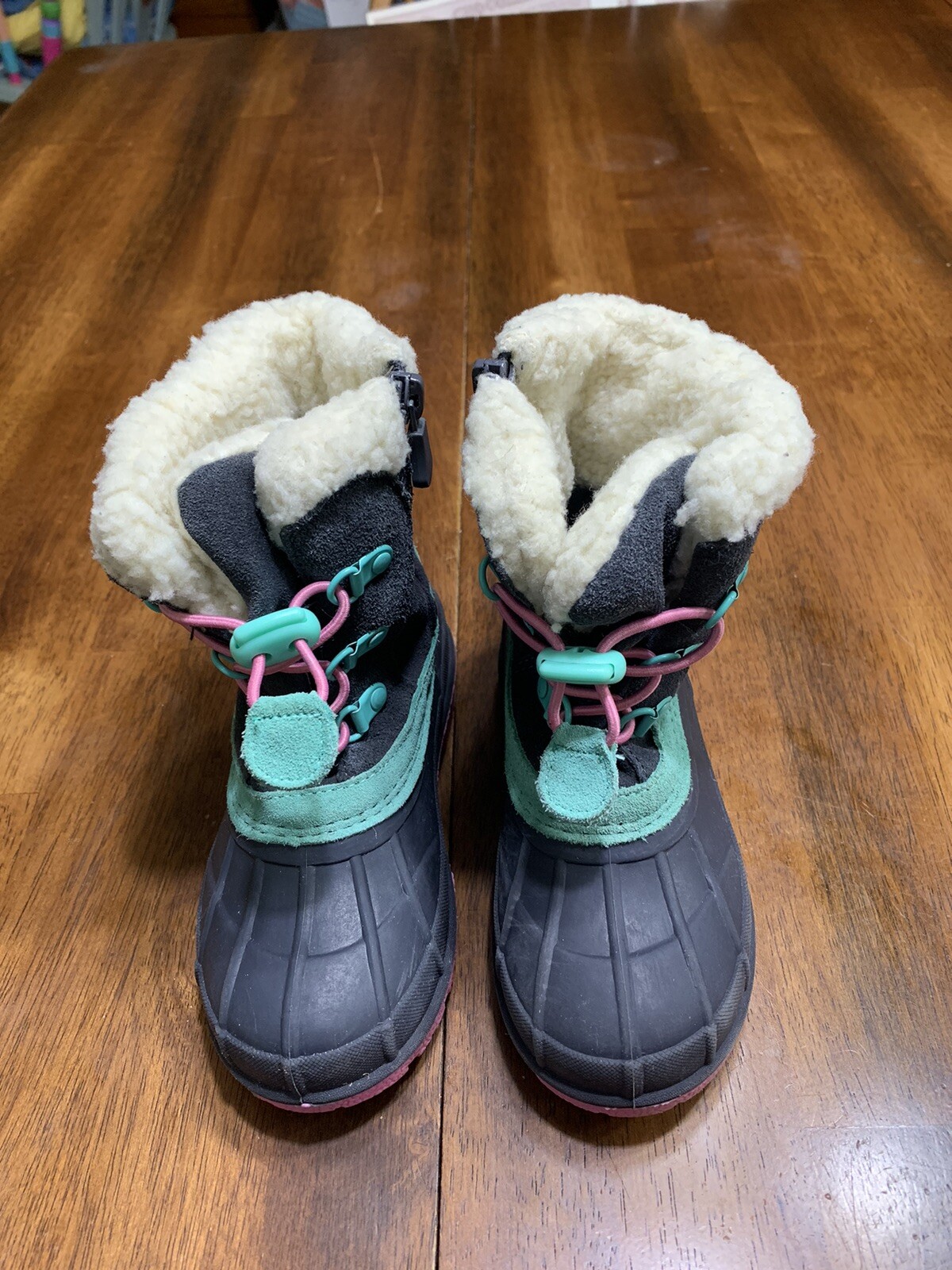 Girls Thermolite Rubber/Suede Winter Boot US 10 Grey/ Pink/ Aqua Used