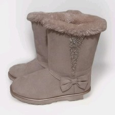 SO Kinsley Girls’ Winter Boots Sz 5  pink glitter bows Fur EXCELLENT CONDITION