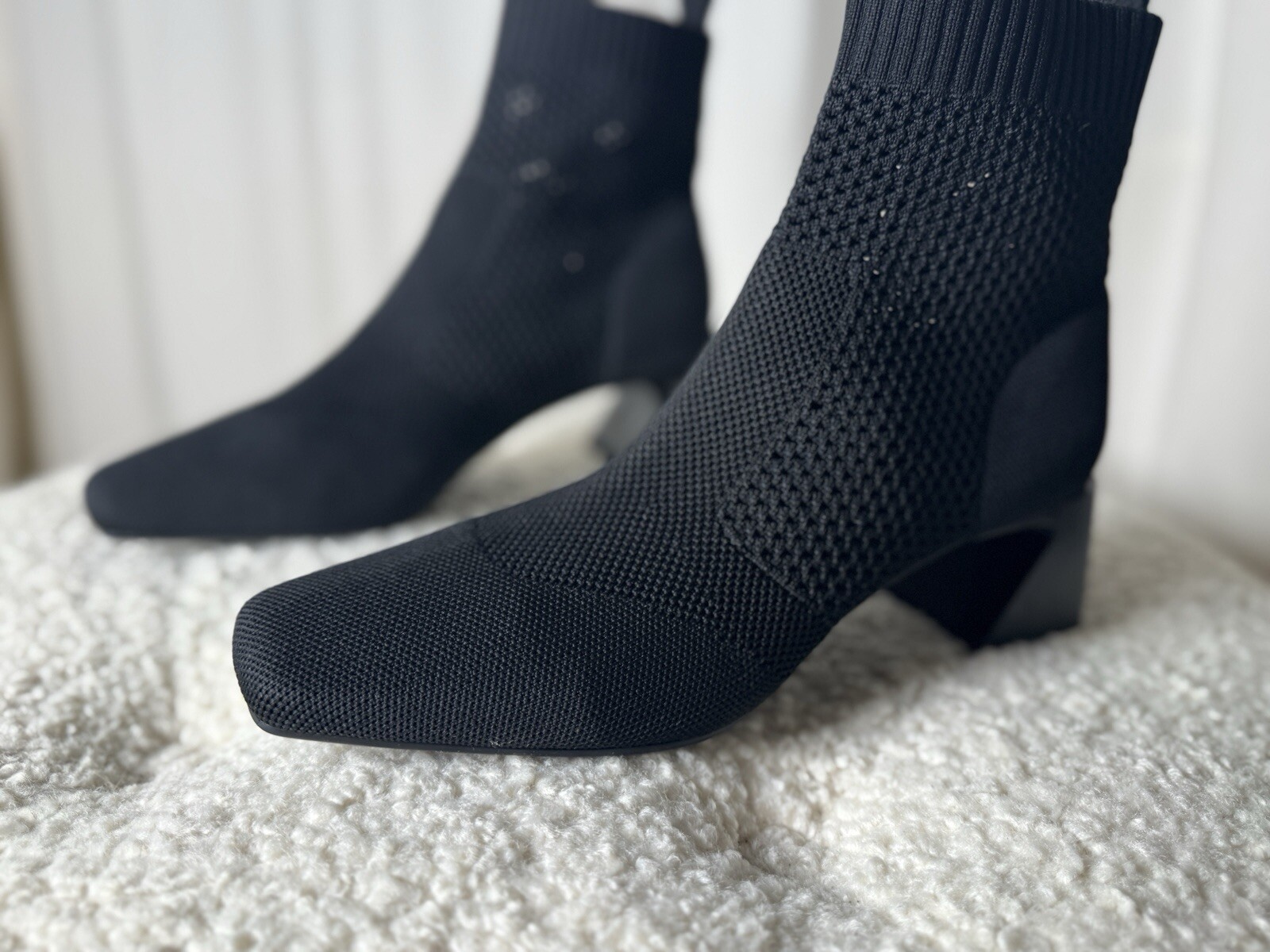 VIVAIA Melissa Women Boots Size 41 9.5 Black Knit Perforated Heeled Square Toe