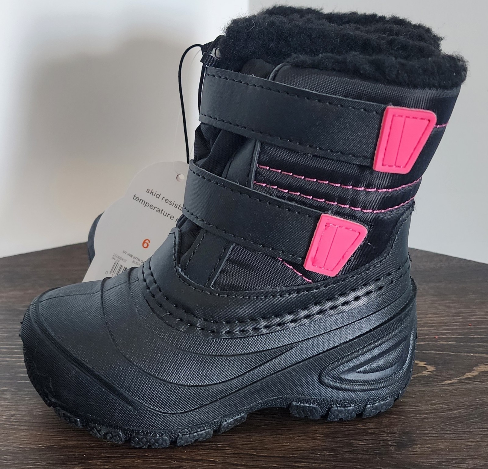 Wonder Nation Youth Toddler Girls Winter Boots Skid Resistant Black/Pink Size 6