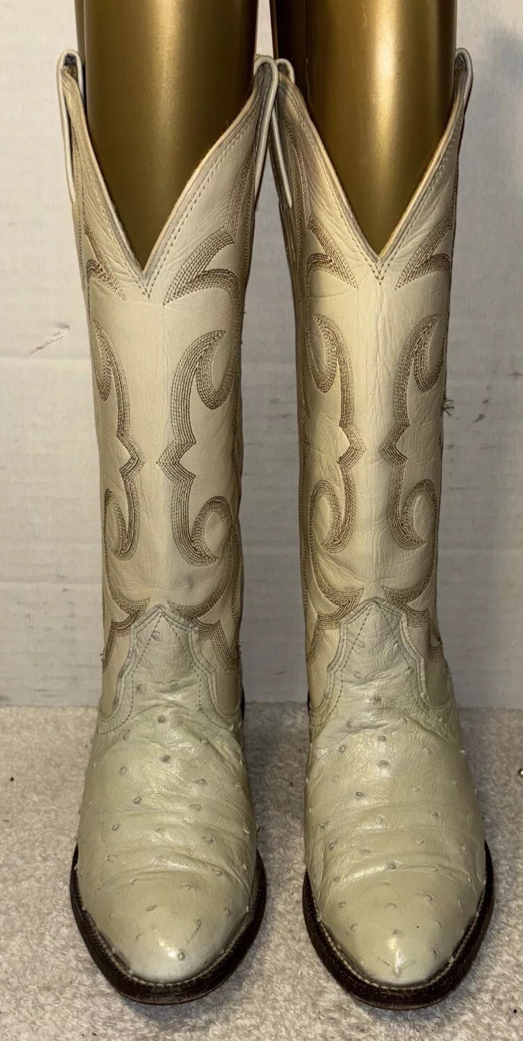 Nocona Cowgirl Women Boots Ostrich Leather Pointed Toe Beige Sz 3 D