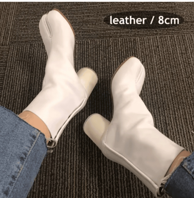 Size 11 Tabi Boots Split Toe Chunky High Heel Women Boots -White