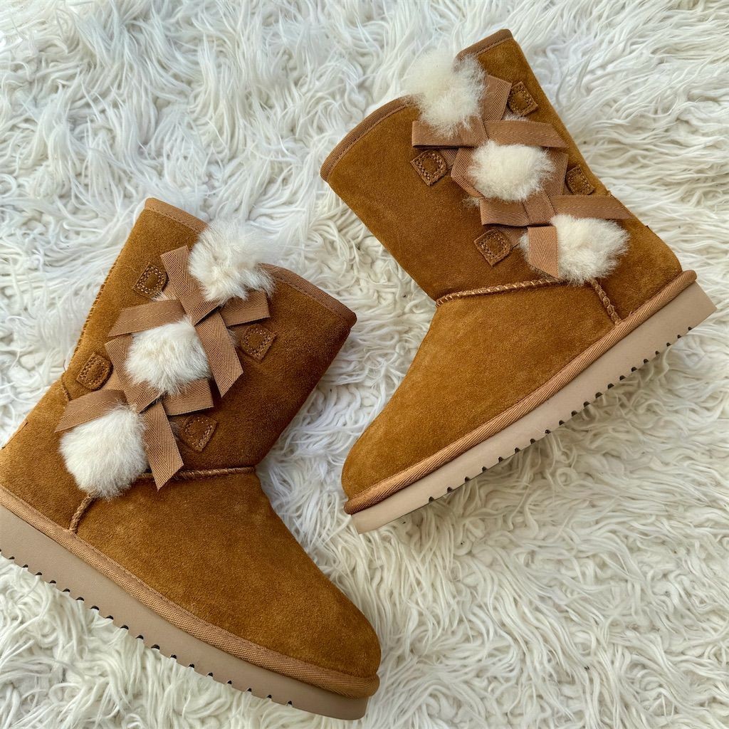 Koolaburra by UGG Girls Victoria Short Boots Chestnut Size 5 Casual Winter