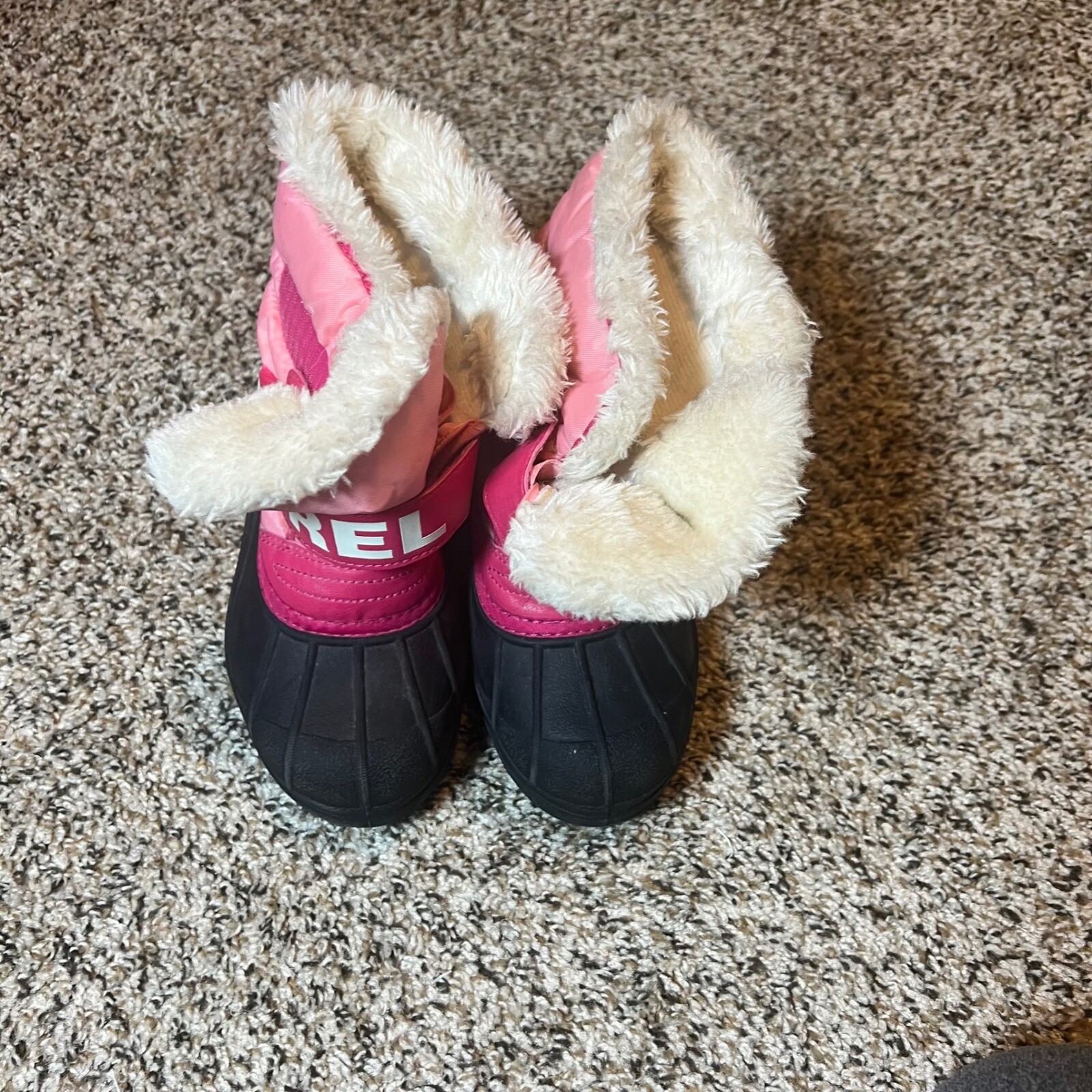 Sorel Snow Boots Pink Winter Boots Faux Fur Trim Kids Size 13