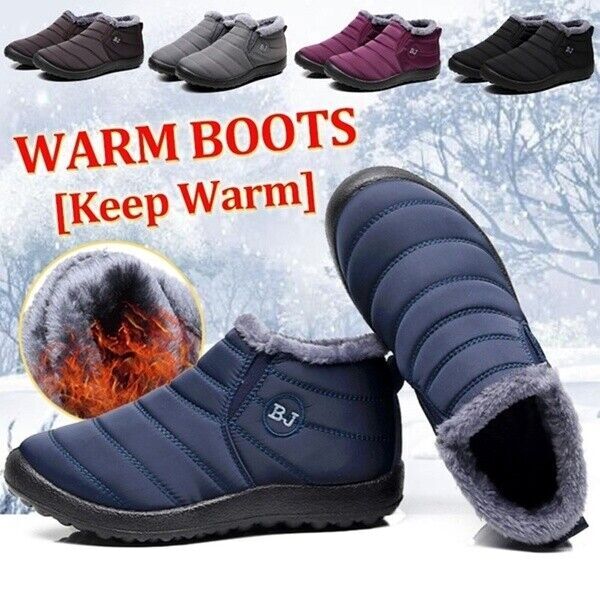 Men/Women Winter Boots Thicken Warm Fur Shoes Waterproof Slip on Snow Boots Size
