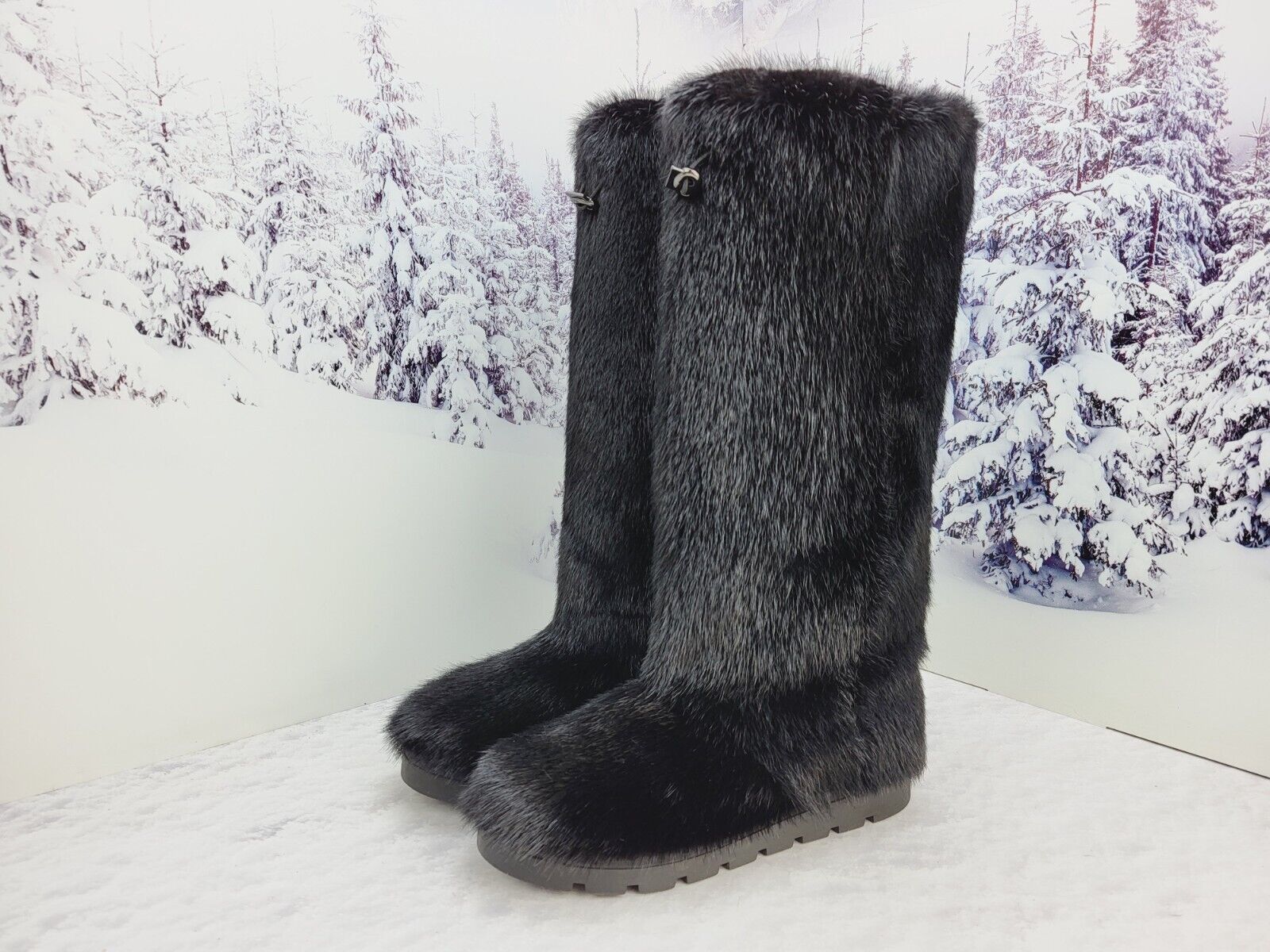 Waterproof real black fur women winter boots womens tall snow boots