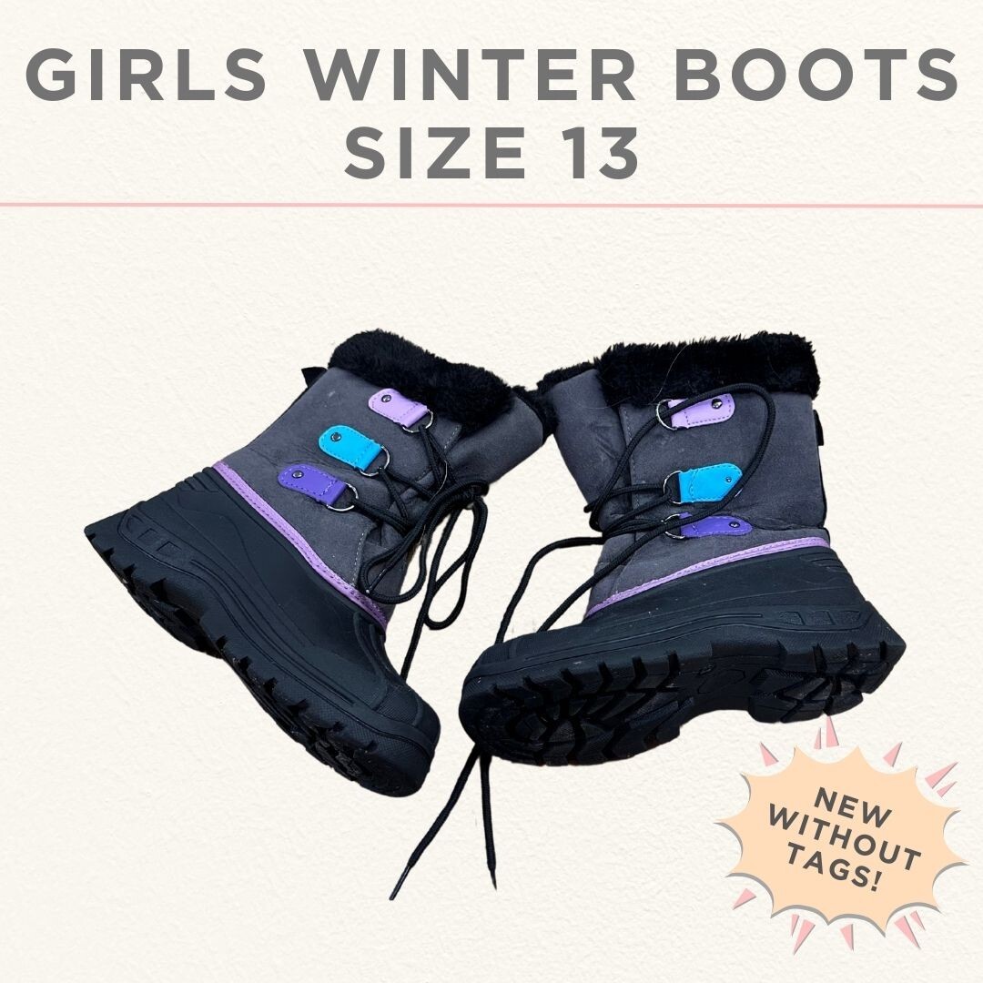 Girls Winter Boots Size 13 – Lace-Up Snow Boots Rubber Toe Cold Weather Gear