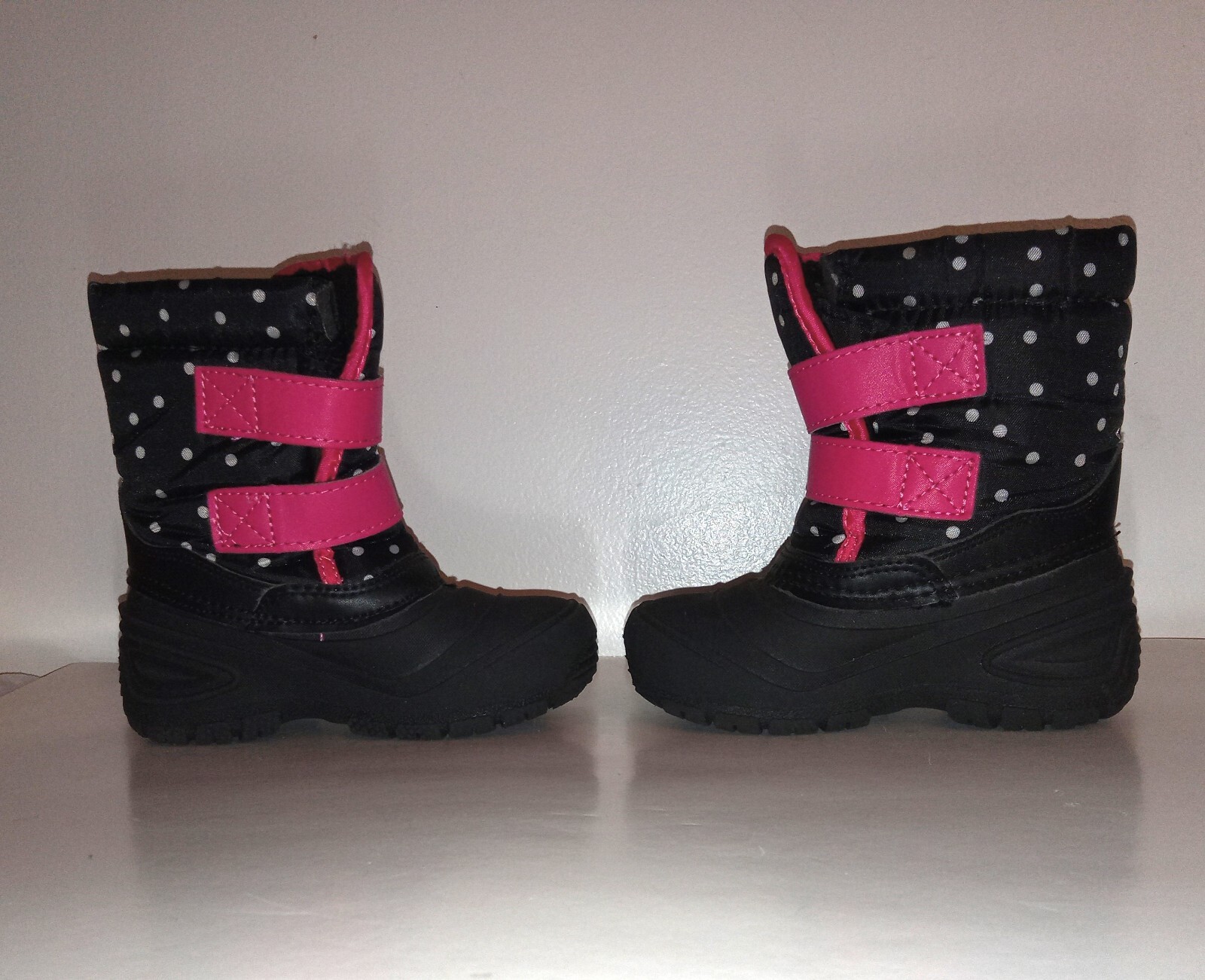WONDER NATION  Youth Girls Winter Boots SZ 8 Black Pink  White Polka Dots Sherpa
