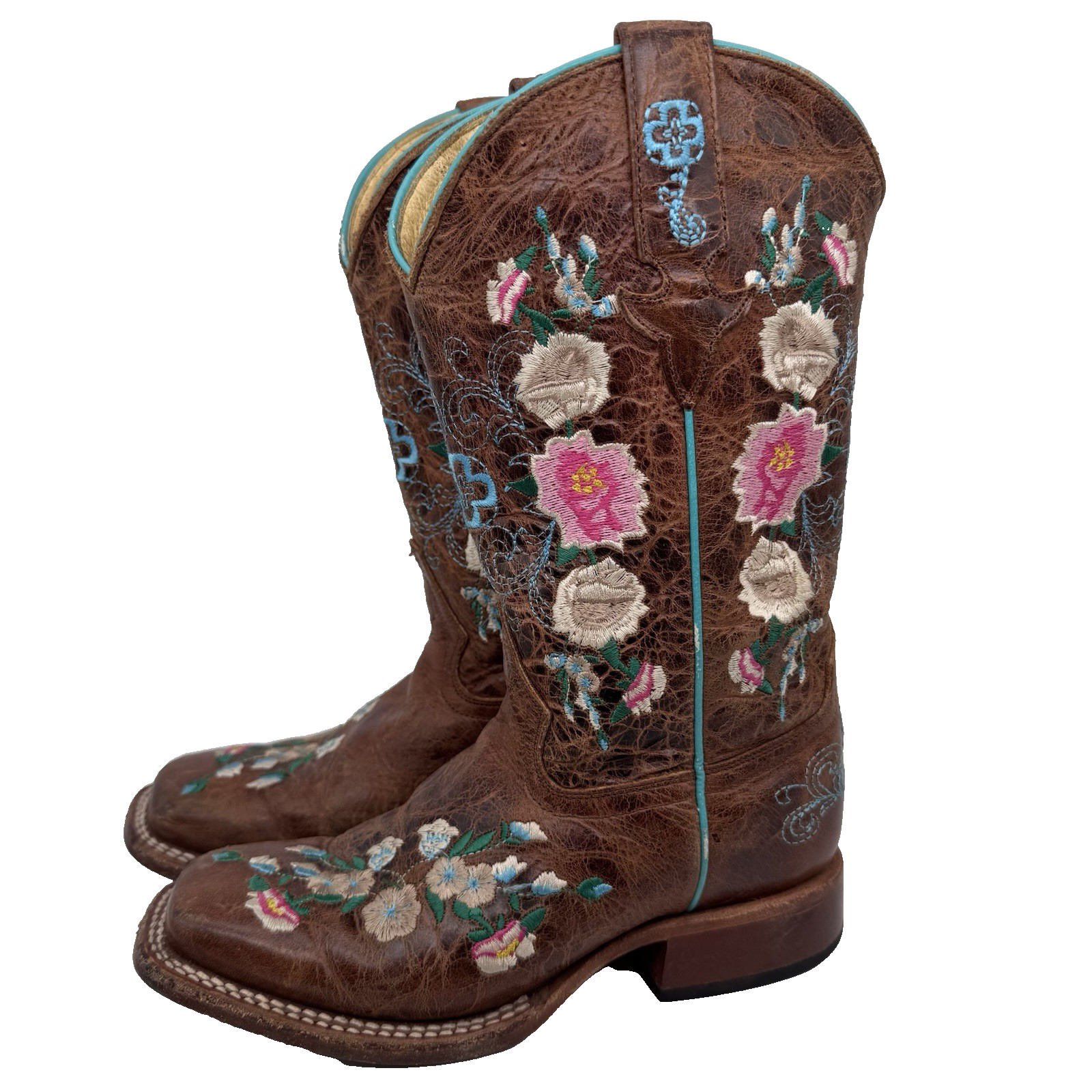 Macie Bean Girls Boots Size 1 Brown Floral Embroidered Cowgirl Western Rodeo
