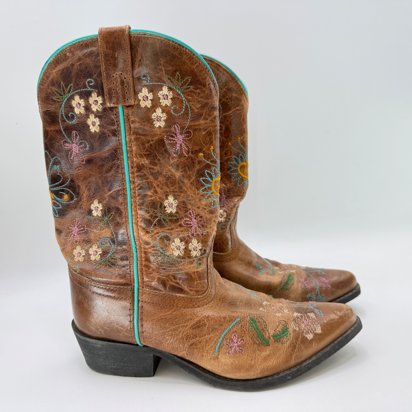 Smoky Mountain Boots Girl’s Brown Leather Floral Embroidered Cowgirl Western 6
