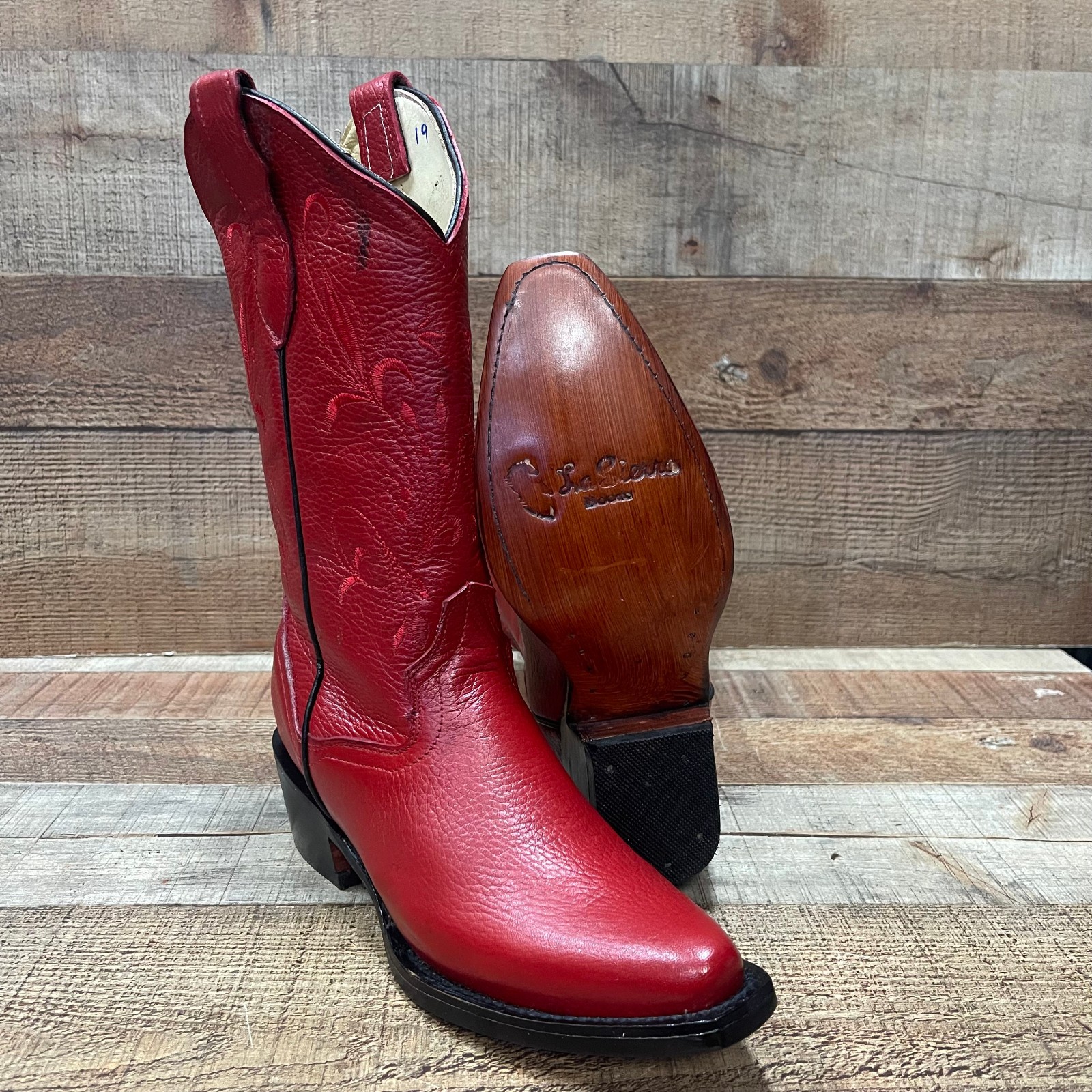 Women’s Western Cowgirl Red Pointy Toe Boots Genuine Leather Dama Puntal 504