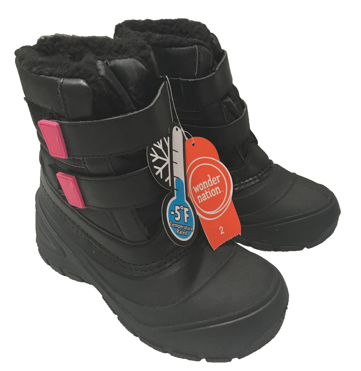 Wonder Nation Youth Girls Winter Boots, Rated at -5 Degrees, Black, Size 2