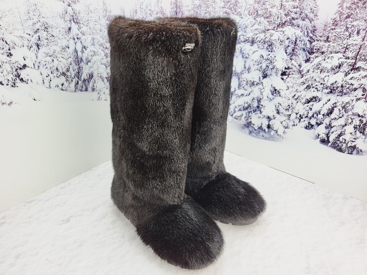 Waterproof real dark brown fur women winter boots womens snow boots