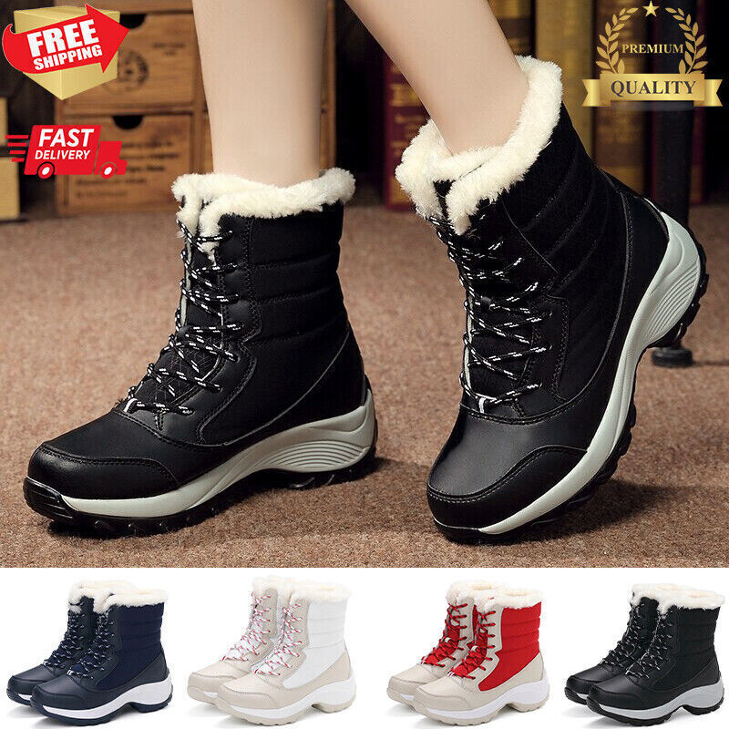 Waterproof Winter Women Shoes Snow Boots Fur-Lined Warm SlipOn Casual Ankle Size