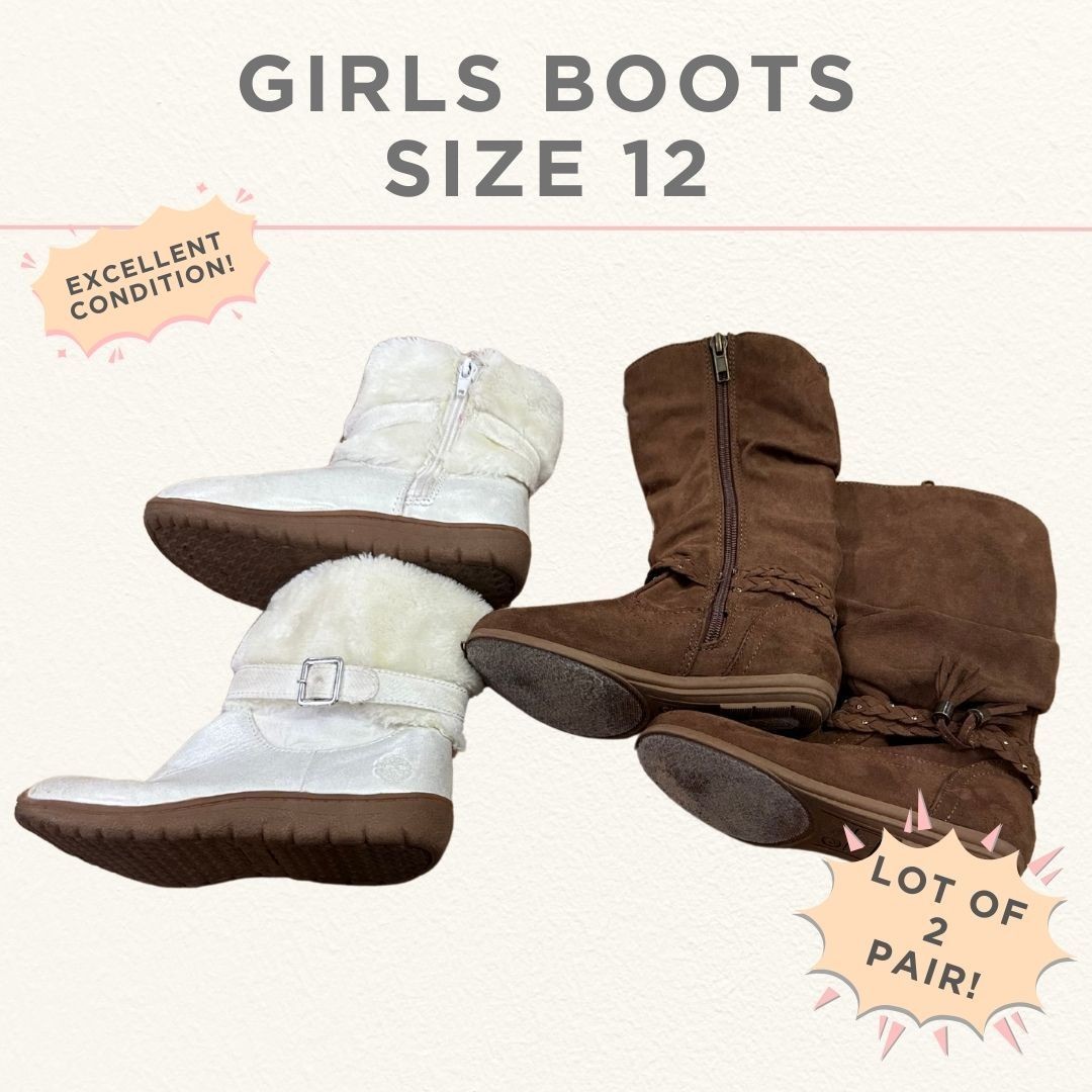 Lot of 2 Girls Boots Size 12 – OshKosh White & Brown Winter Boots