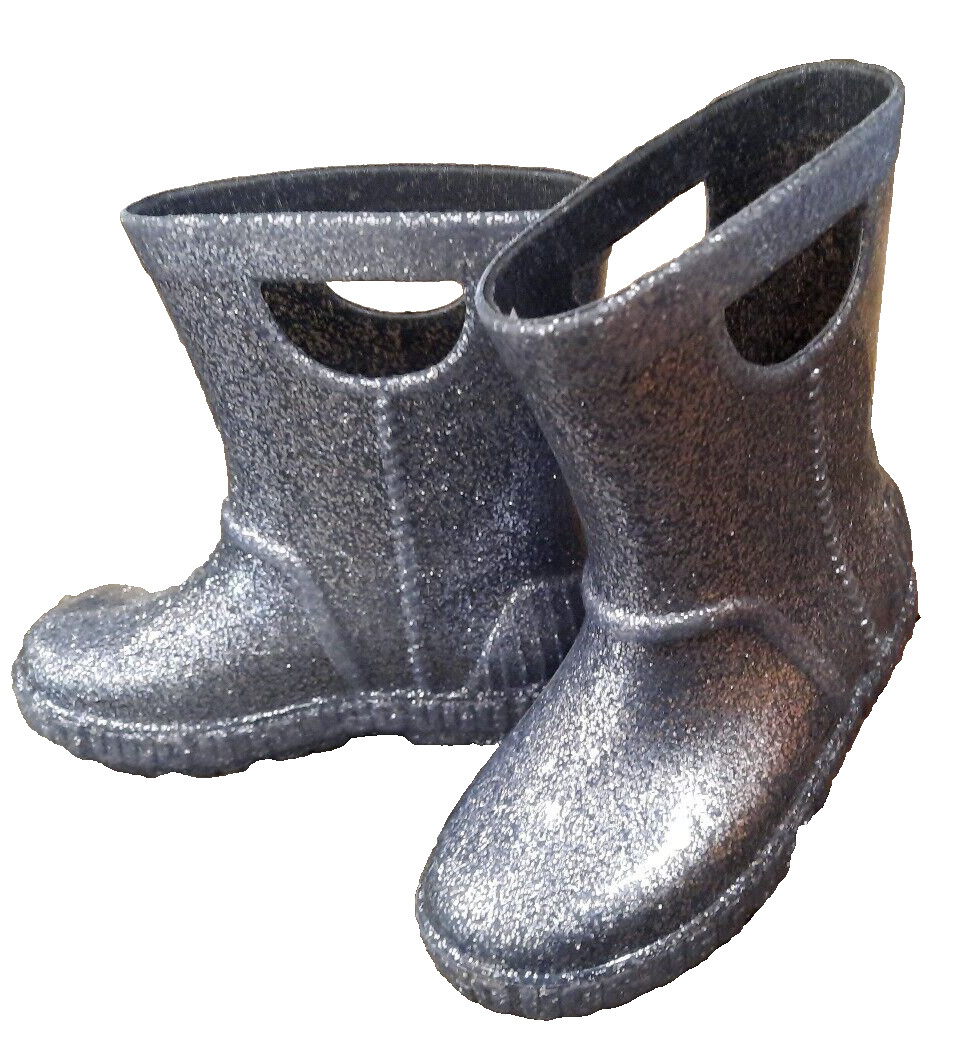 UGG Drizlita Silver Sparkle Glitter Rubber Spring Little Girls Boots Sz 9 SlipOn