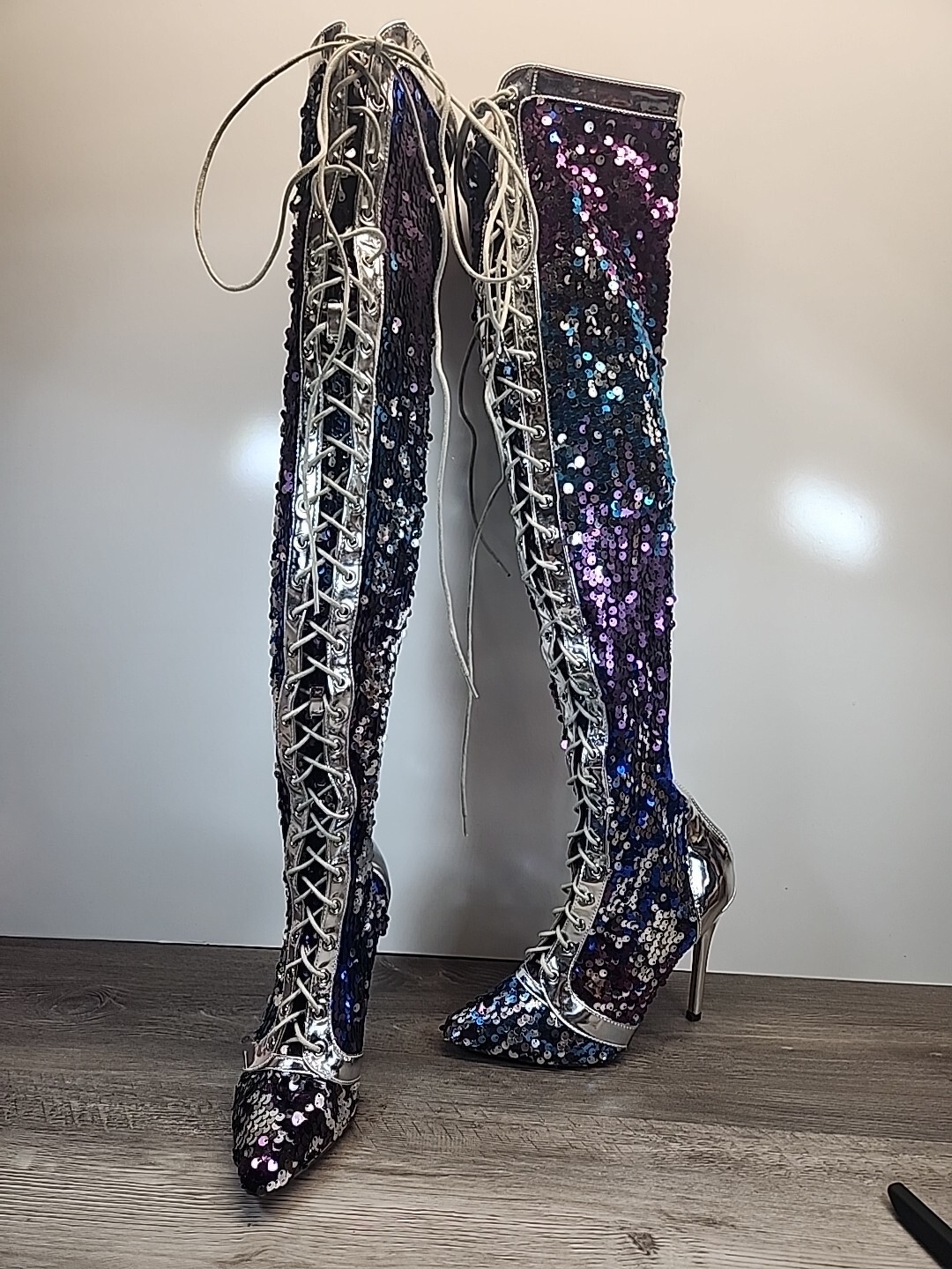 Over The Knee Boots Blingbling Sequins Women Boots Custom Thigh High Sexy 6.5