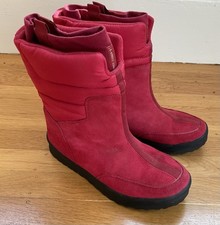 Lands End Women  Winter Boots Size 9 Insulated Slip-On Waterproof Snow Shoe Red