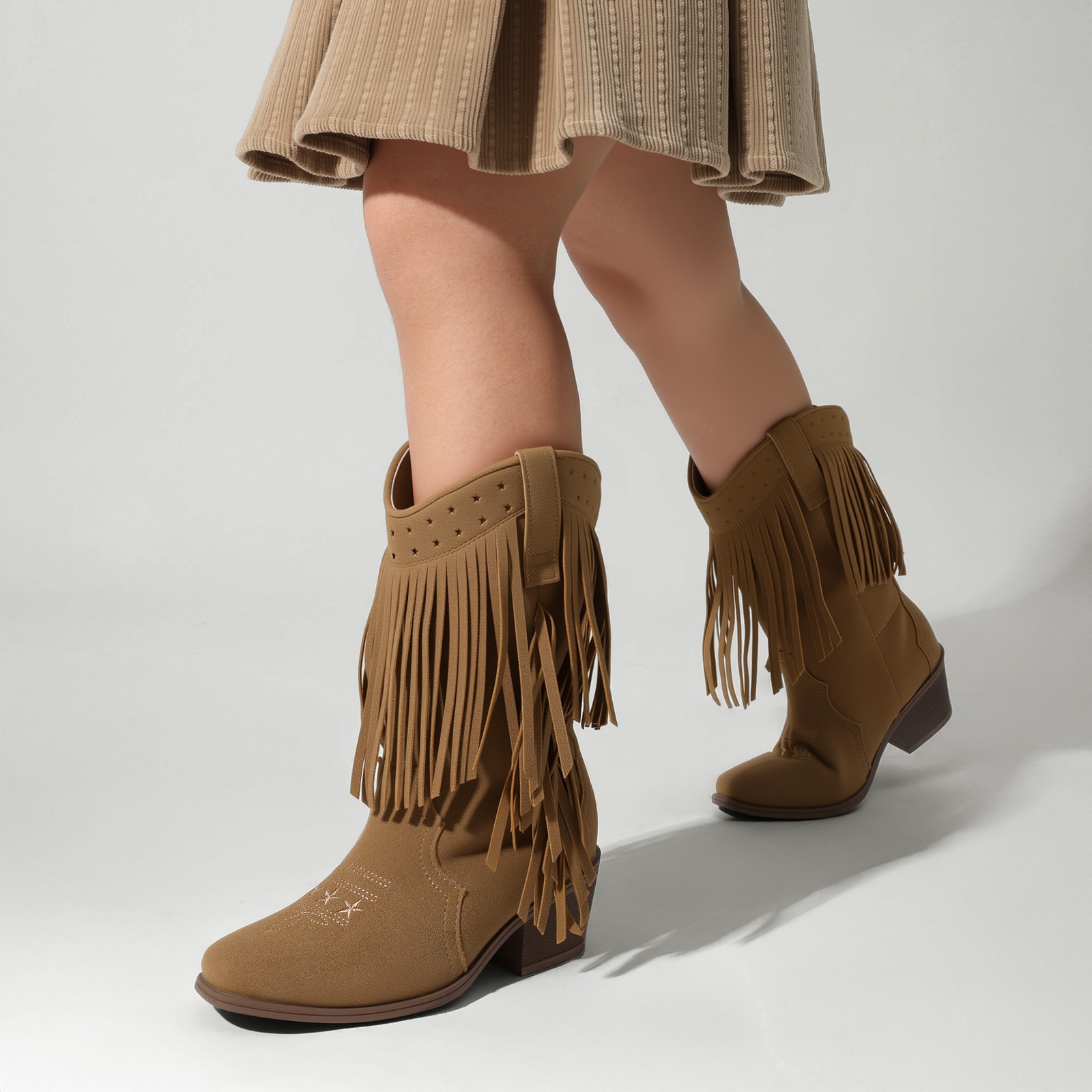 Girls Kids Western Boots Cowboy Boots Tassel Fringe Comfort Mid Calf Boots