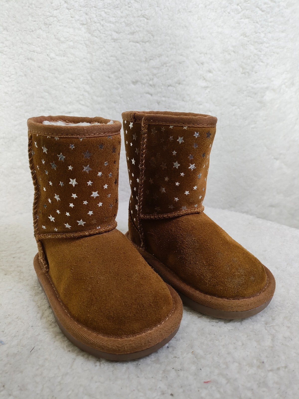 UGG Koola Shorts Stars Girls Boots 5 Brown Suede Fur Lined Ankle Winter Shoes